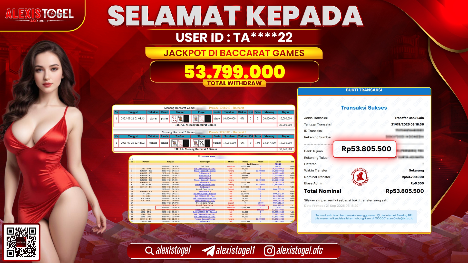 ALEXISTOGEL di CASINO BACCARAT GAMES RP.53.799.000, LUNAS