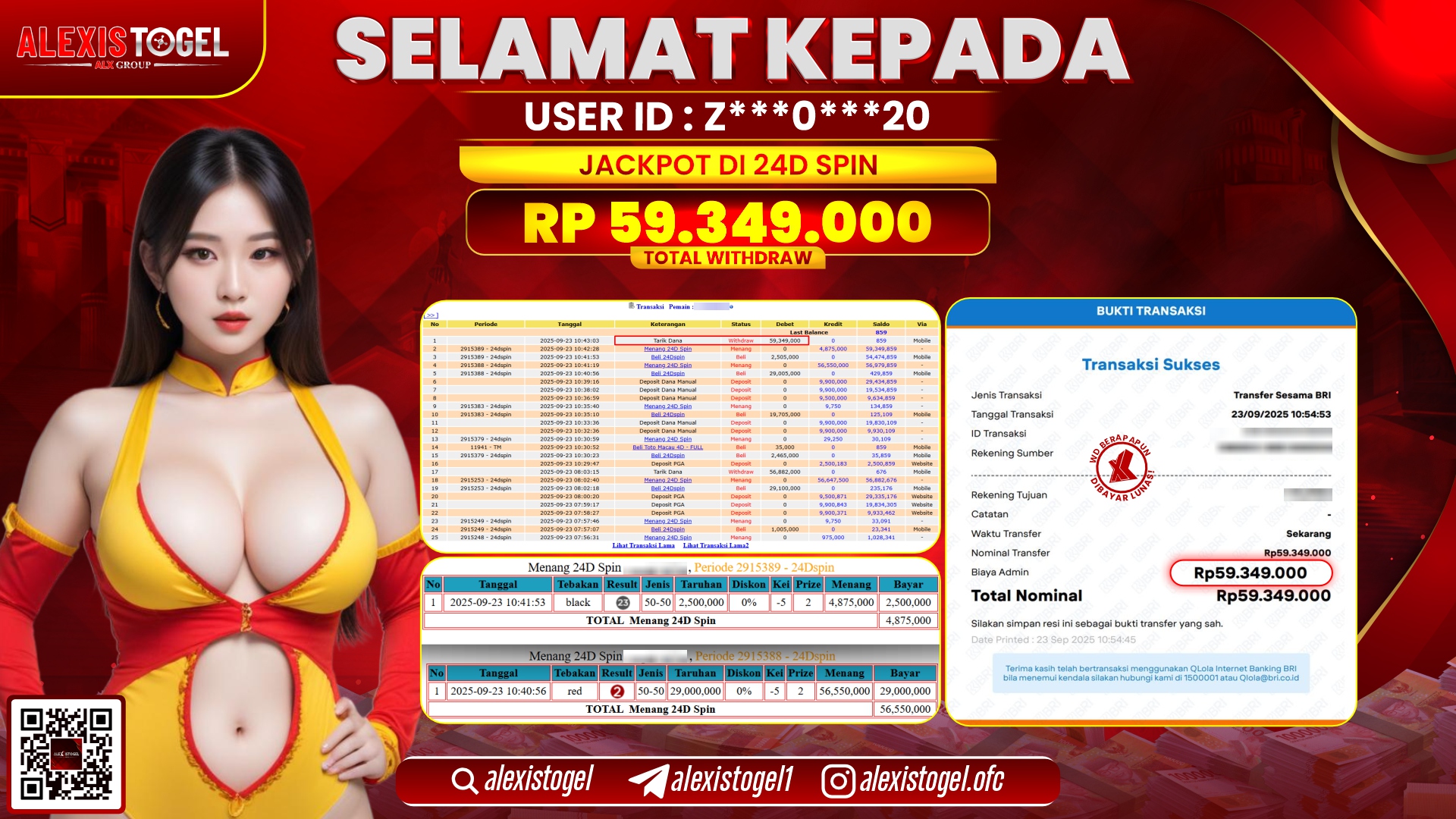 ALEXISTOGEL di CASINO 24D SPIN RP.59.349.000, LUNAS