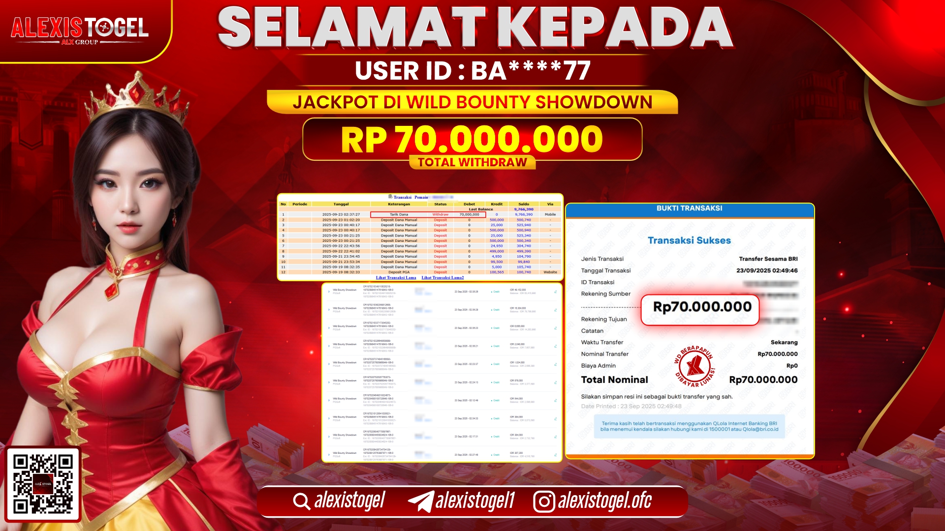 ALEXISTOGEL di SLOT WILD BOUNTY SHOWDOWN RP.70.000.000, LUNAS