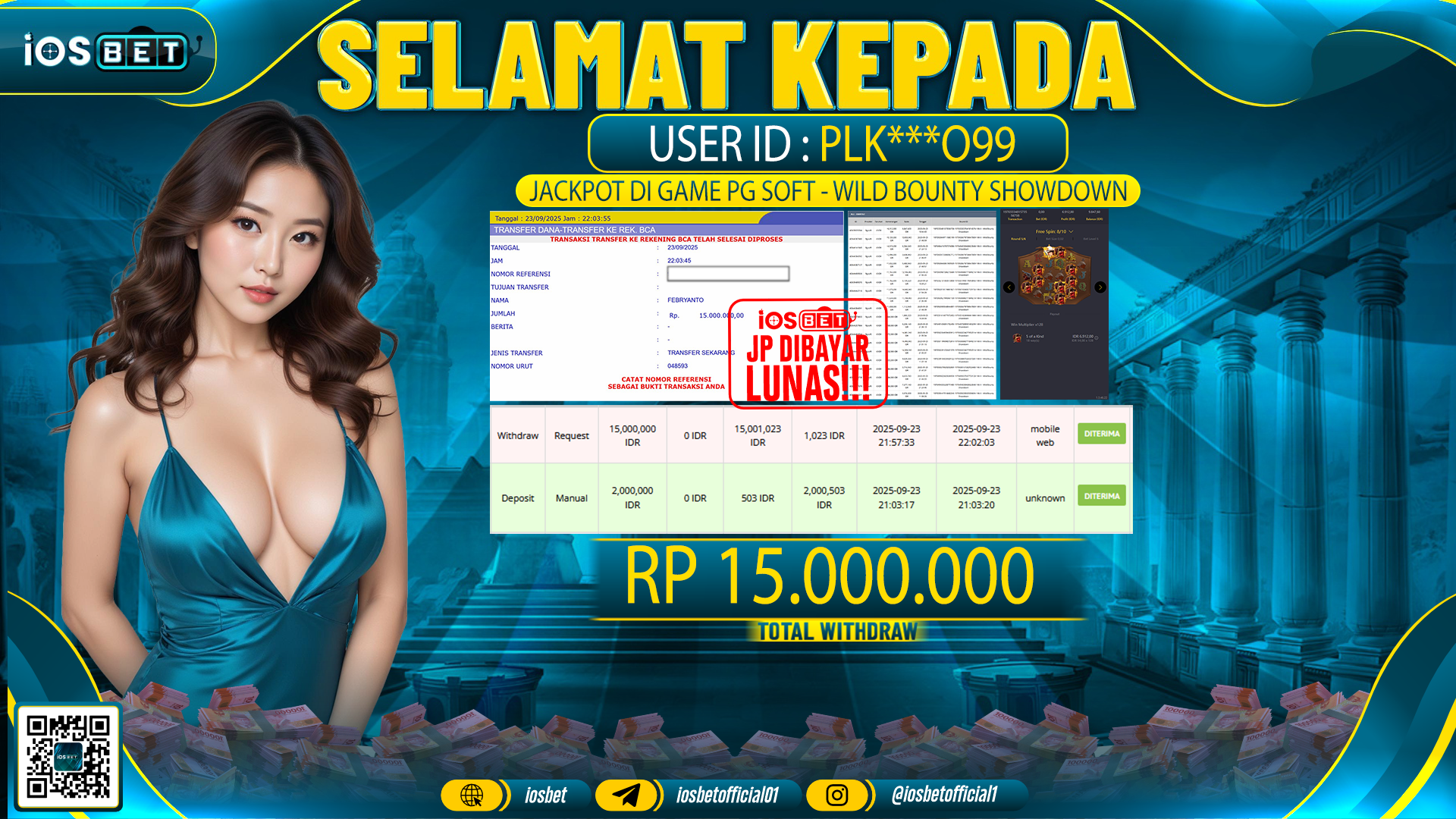 Bukti Pembayaran LUNAS SLOT GAME GACOR Rp.15.000.000