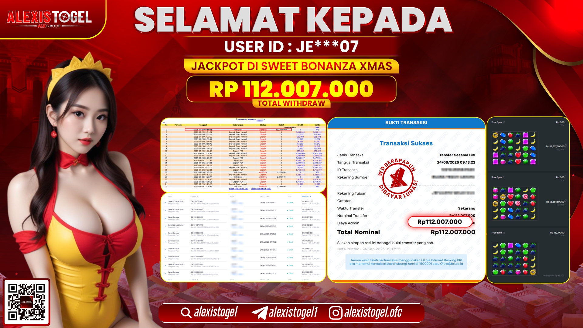 ALEXISTOGEL di  SLOT SWEET BONANZA XMAS RP.112.007.000, LUNAS