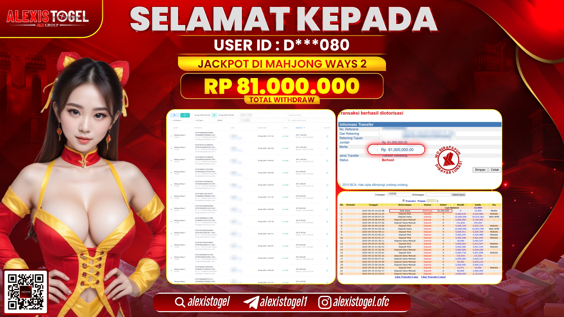 ALEXISTOGEL di SLOT MAHJONG WAYS 2 RP.81.000.000, LUNAS