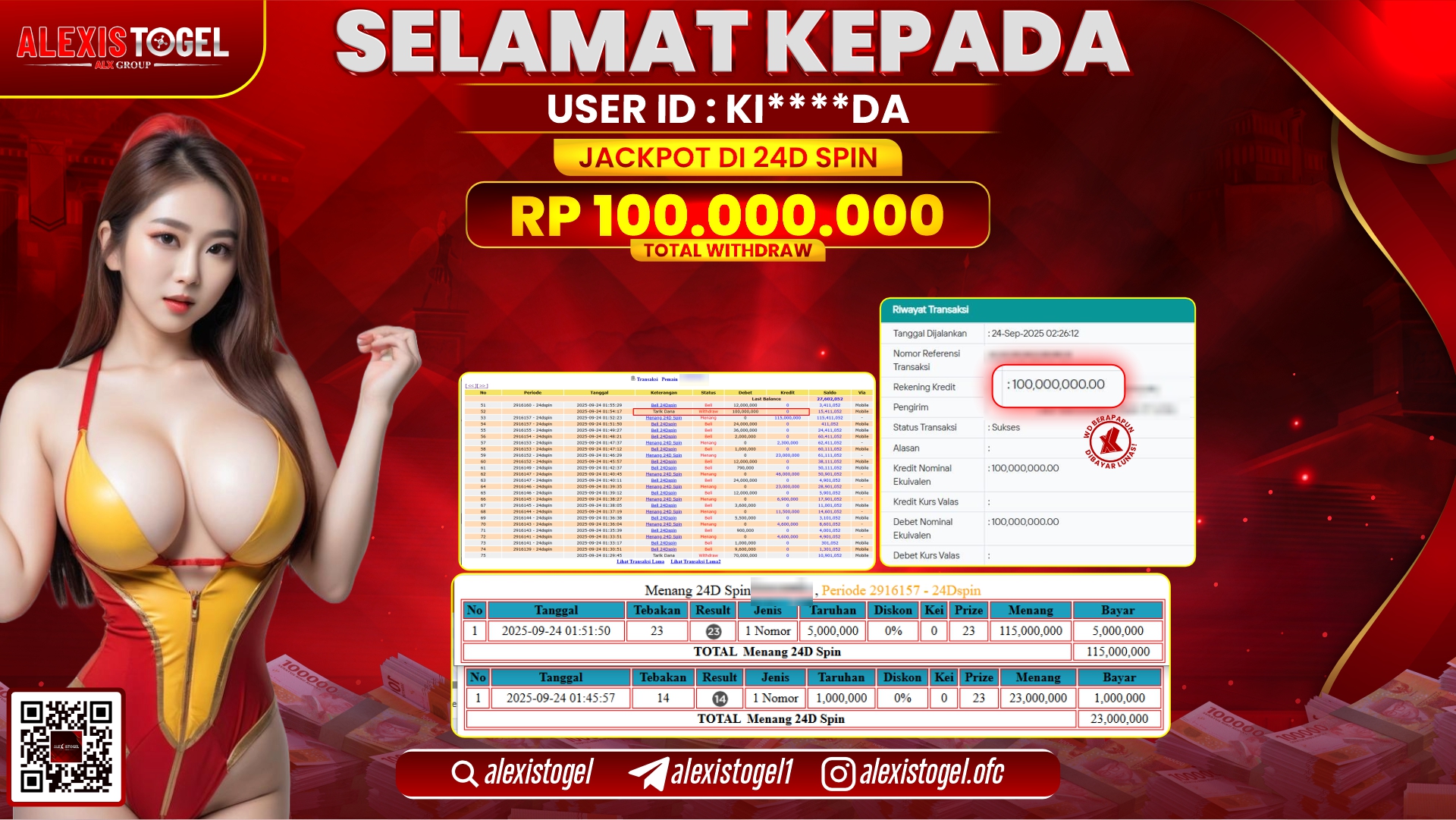 ALEXISTOGEL di CASINO 24D SPIN RP.100.000.000, LUNAS