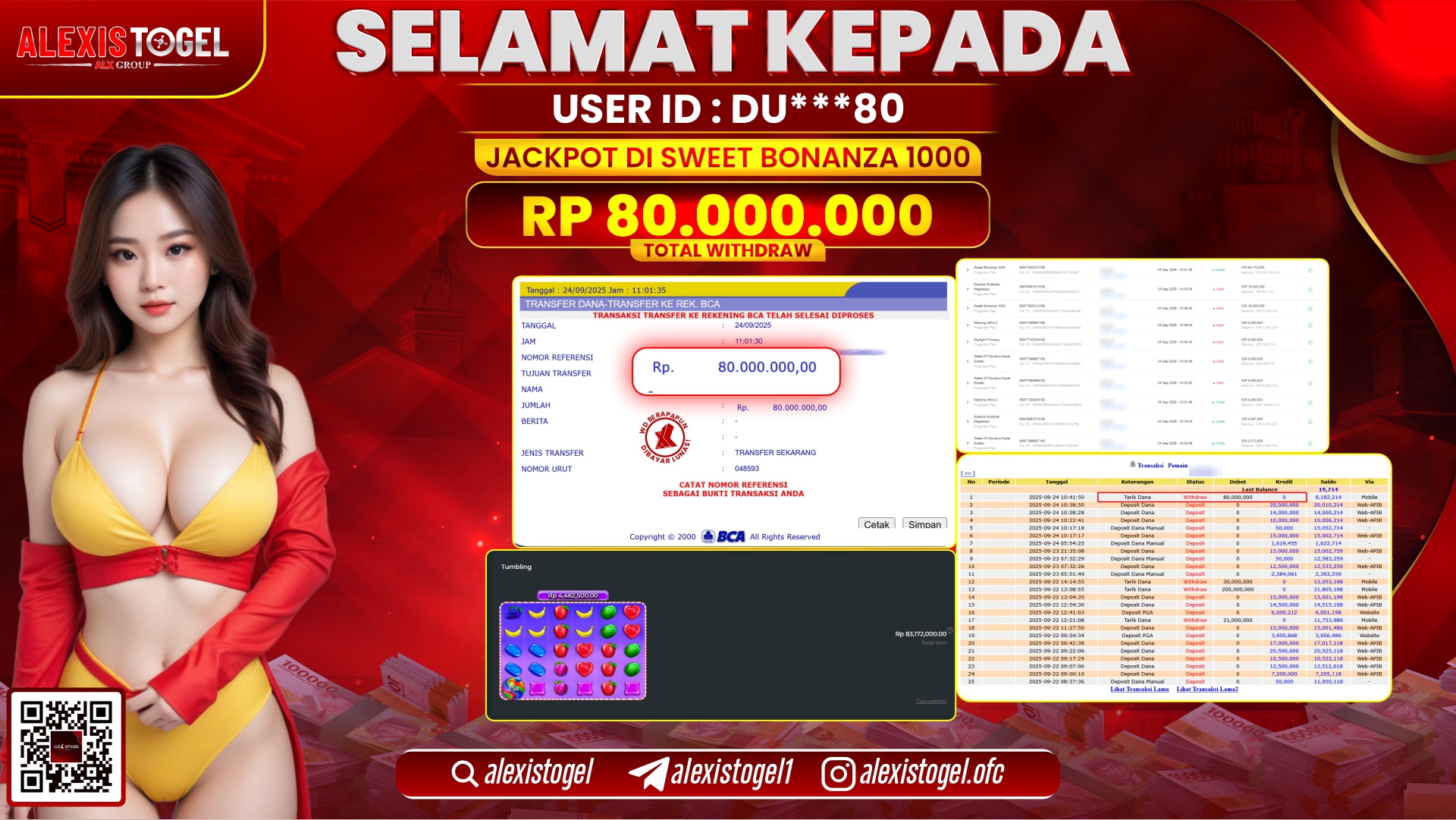 ALEXISTOGEL di SLOT SWEET BONANZA 1000 RP.80.000.000, LUNAS