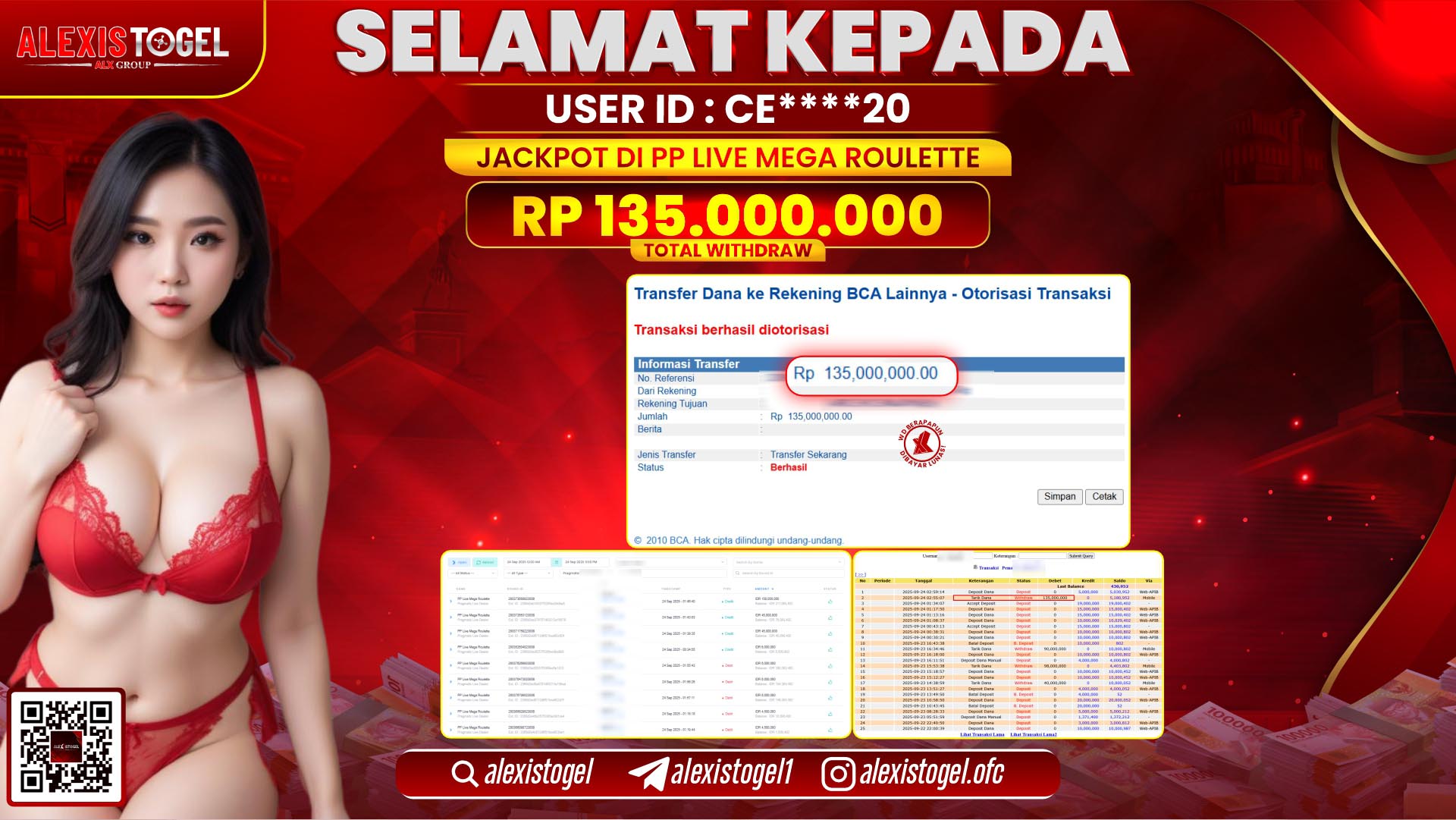 ALEXISTOGEL di PP LIVE MEGA ROULETTE RP.135.000.000, LUNAS