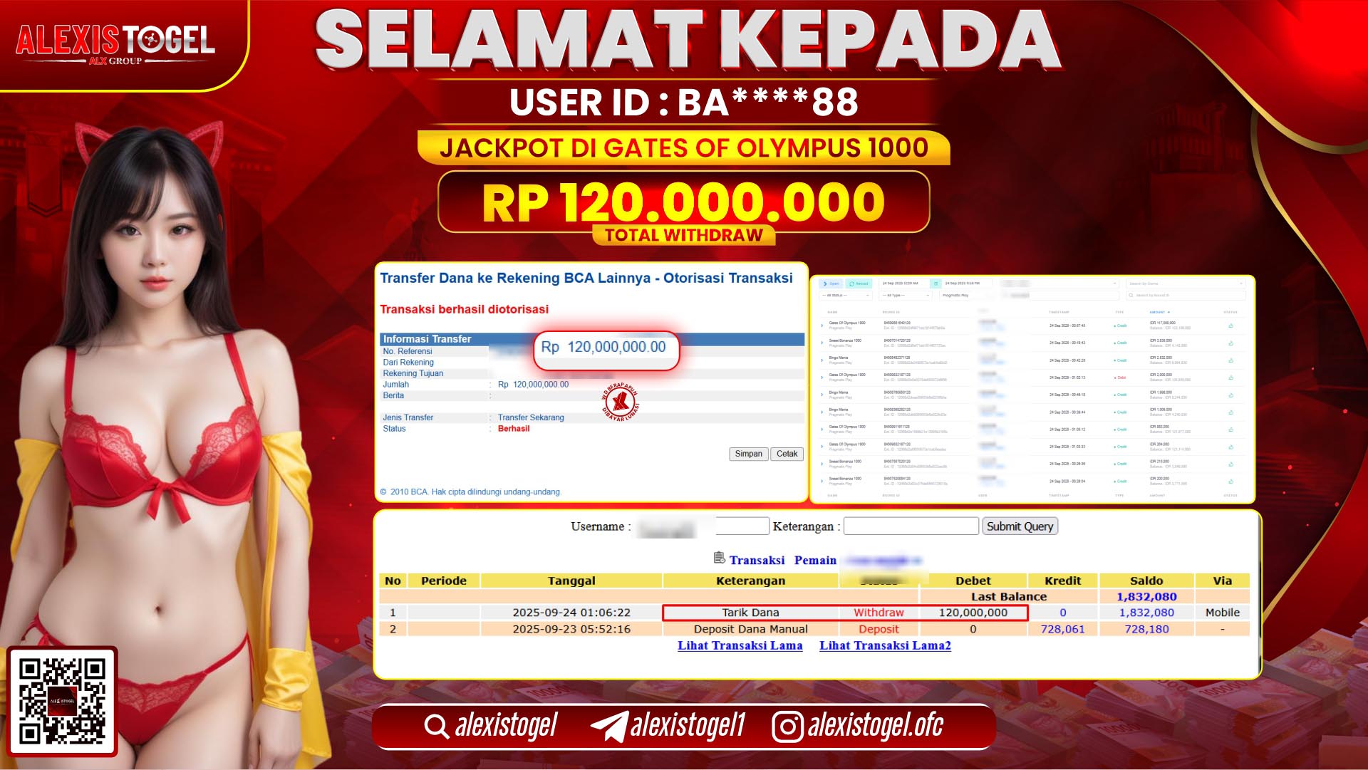 ALEXISTOGEL di SLOT GATES OF OLYMPUS 1000 RP.120.000.000, LUNAS