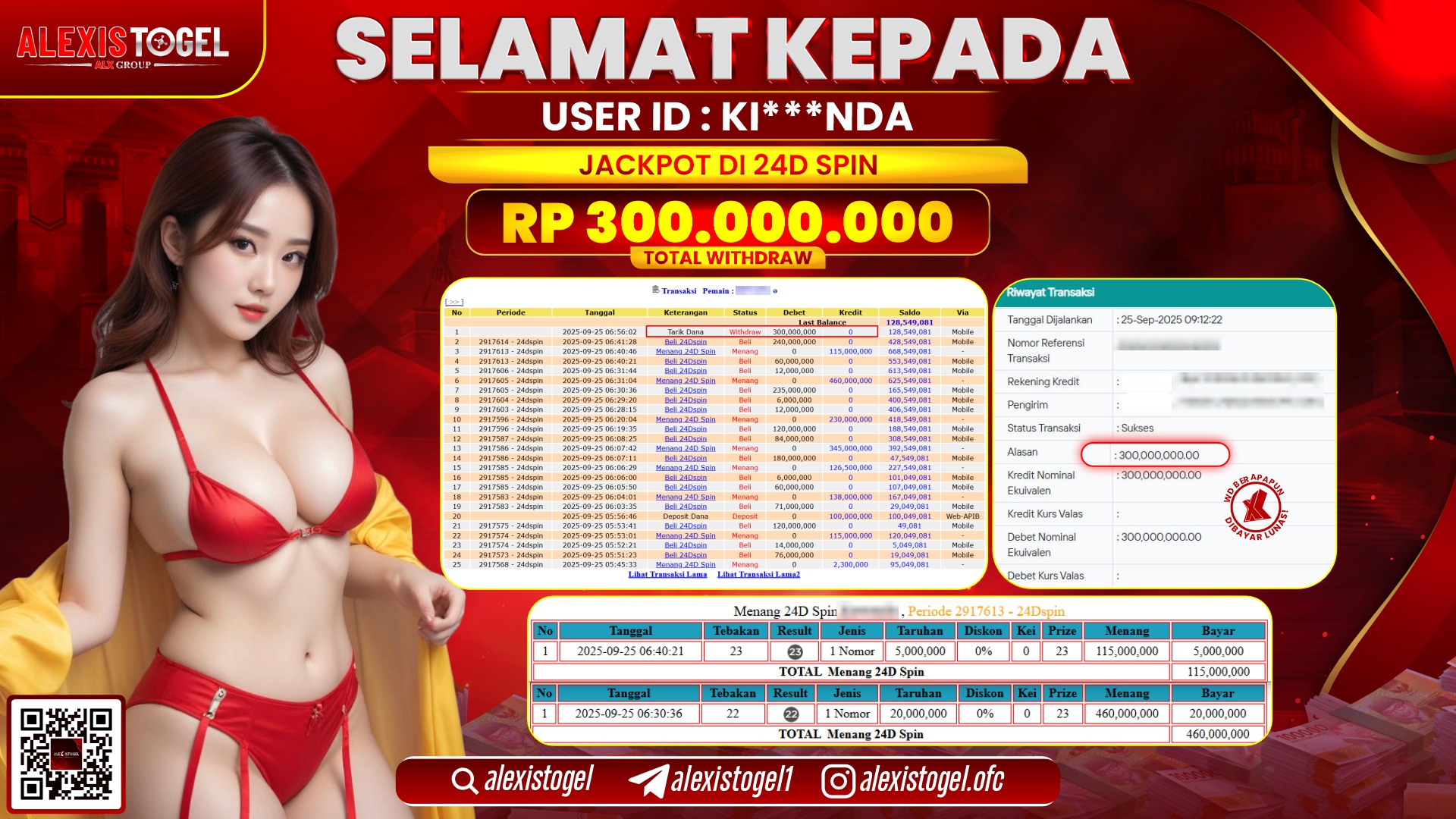 ALEXISTOGEL di CASINO 24D SPIN RP.300.000.000, LUNAS