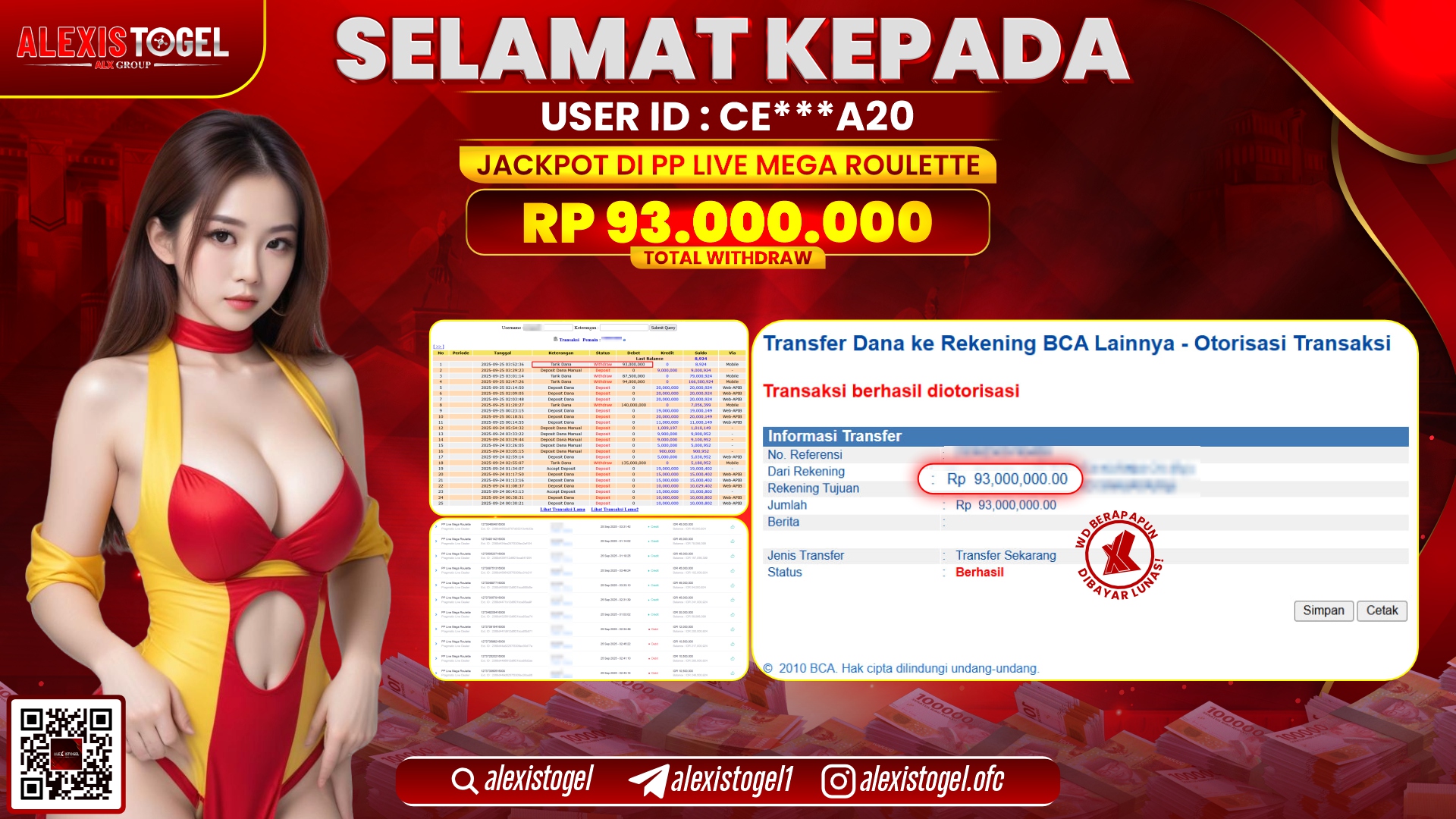 ALEXISTOGEL di PP LIVE MEGA ROULETTE RP.93.000.000, LUNAS