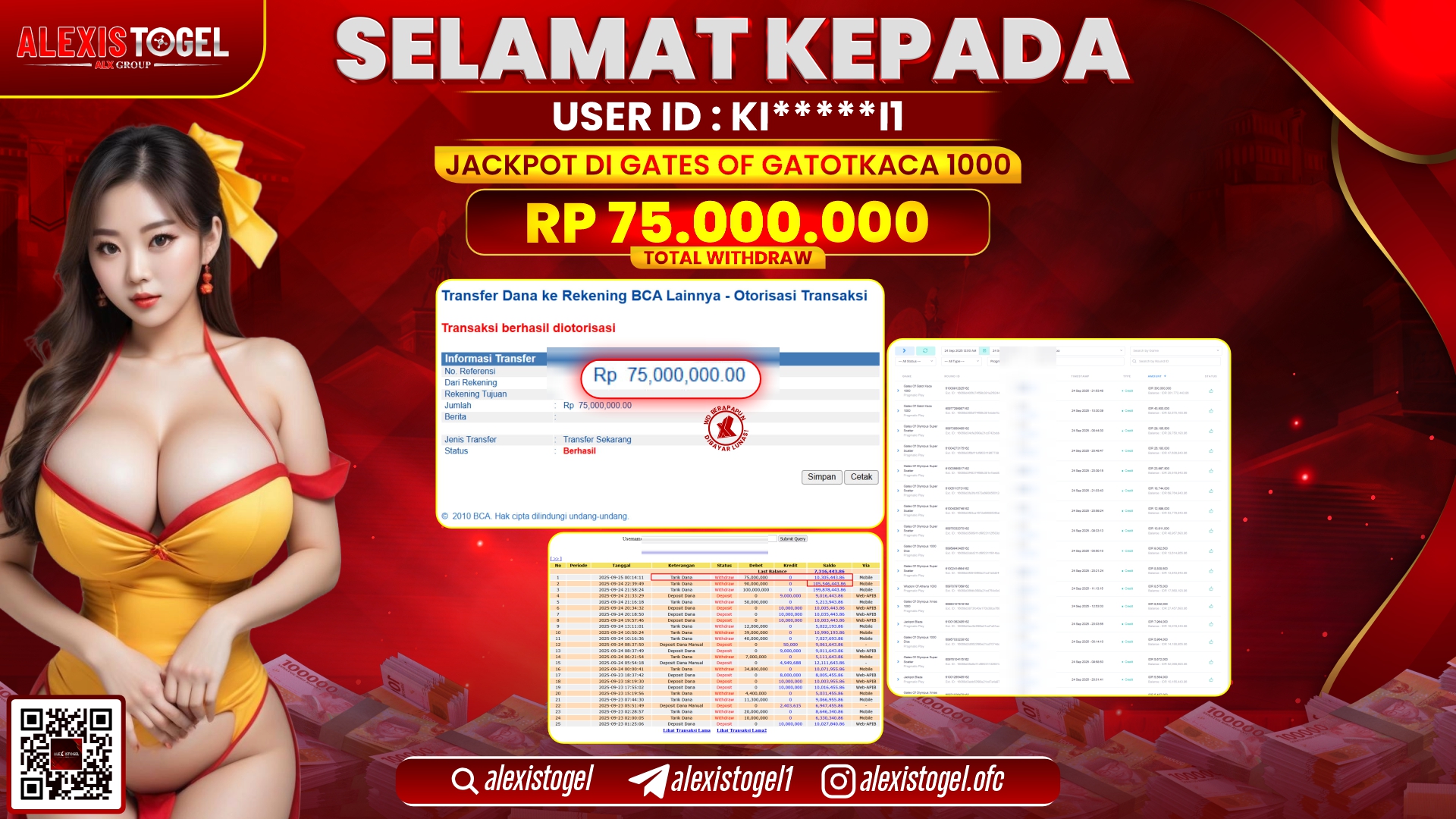 ALEXISTOGEL di SLOT GATES OF OF GATOTKACA 1000 RP.75.000.000, LUNAS