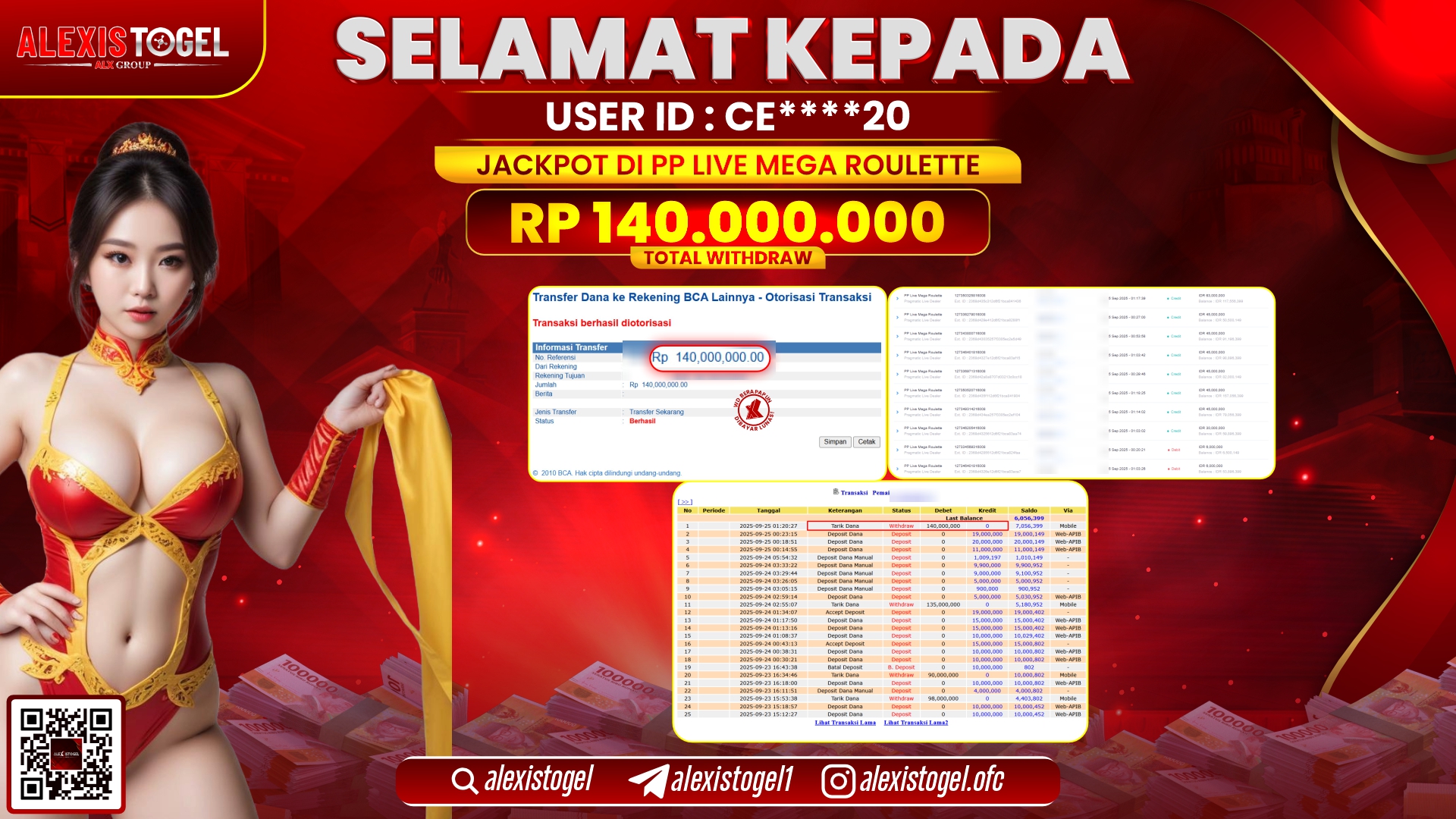 ALEXISTOGEL di PP LIVE MEGA ROULETTE RP.140.000.000, LUNAS