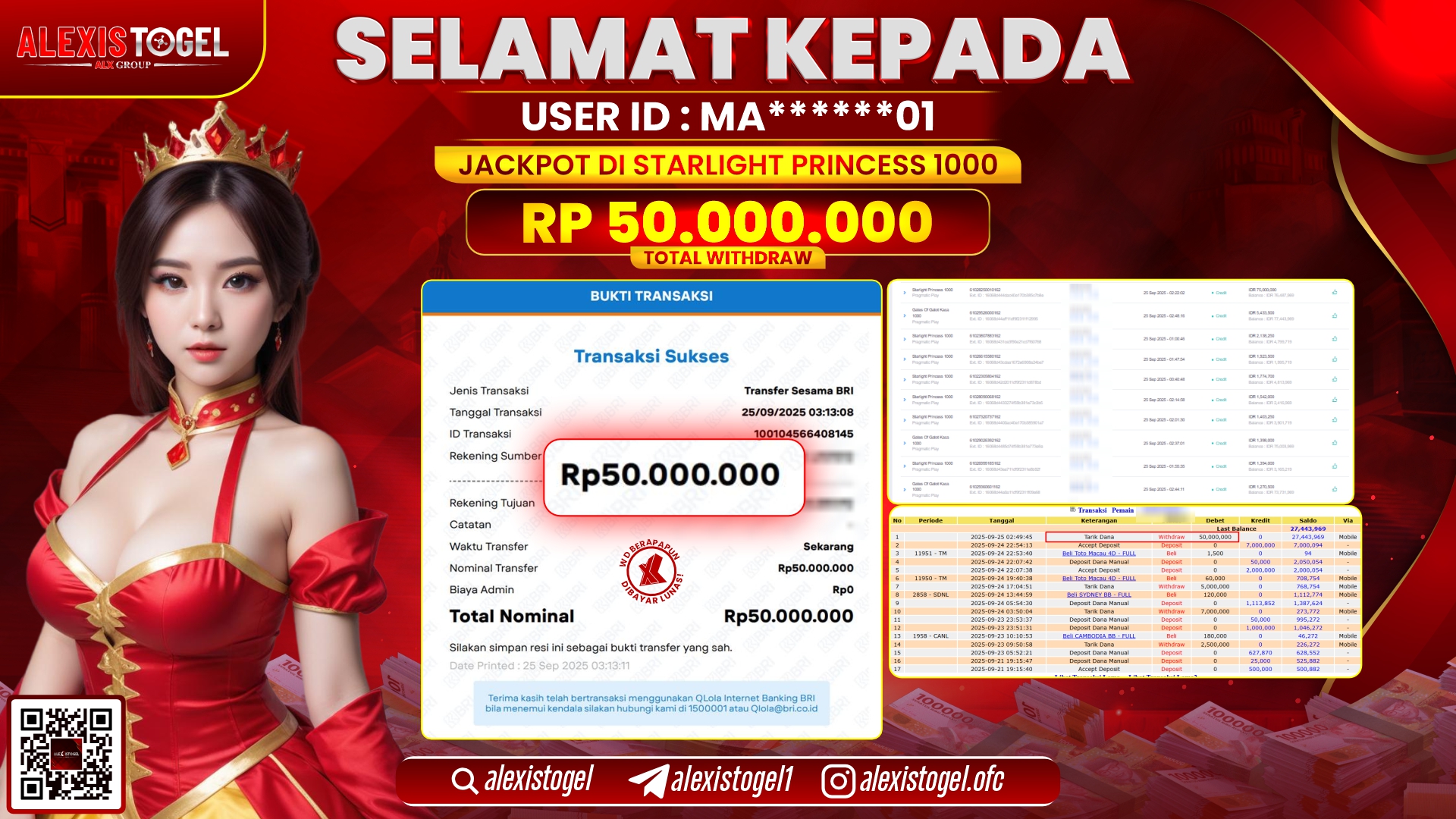 ALEXISTOGEL di SLOT STARLIGHT PRINCESS 1000 RP.50.000.000, LUNAS