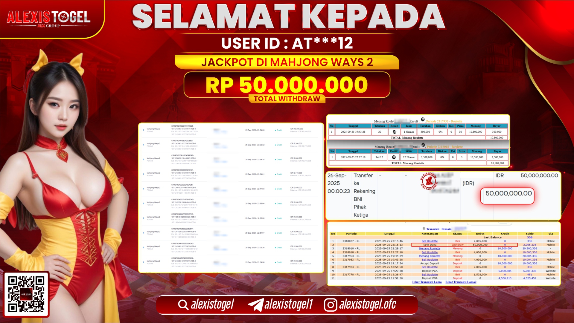 ALEXISTOGEL di SLOT MAHJONG WAYS 2 RP.50.000.000, LUNAS