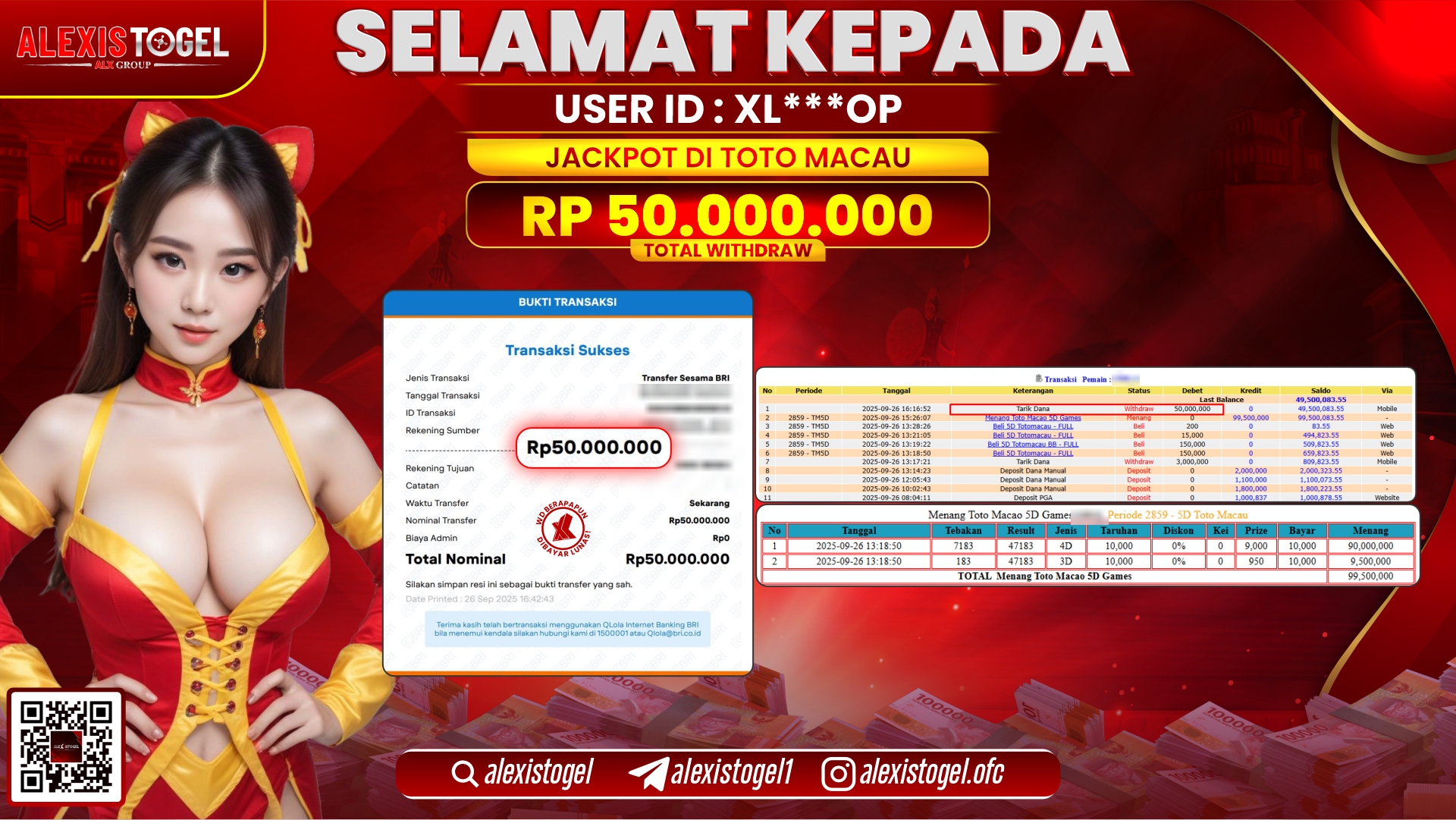 ALEXISTOGEL di TOTO MACAU RP.50.000.000, LUNAS