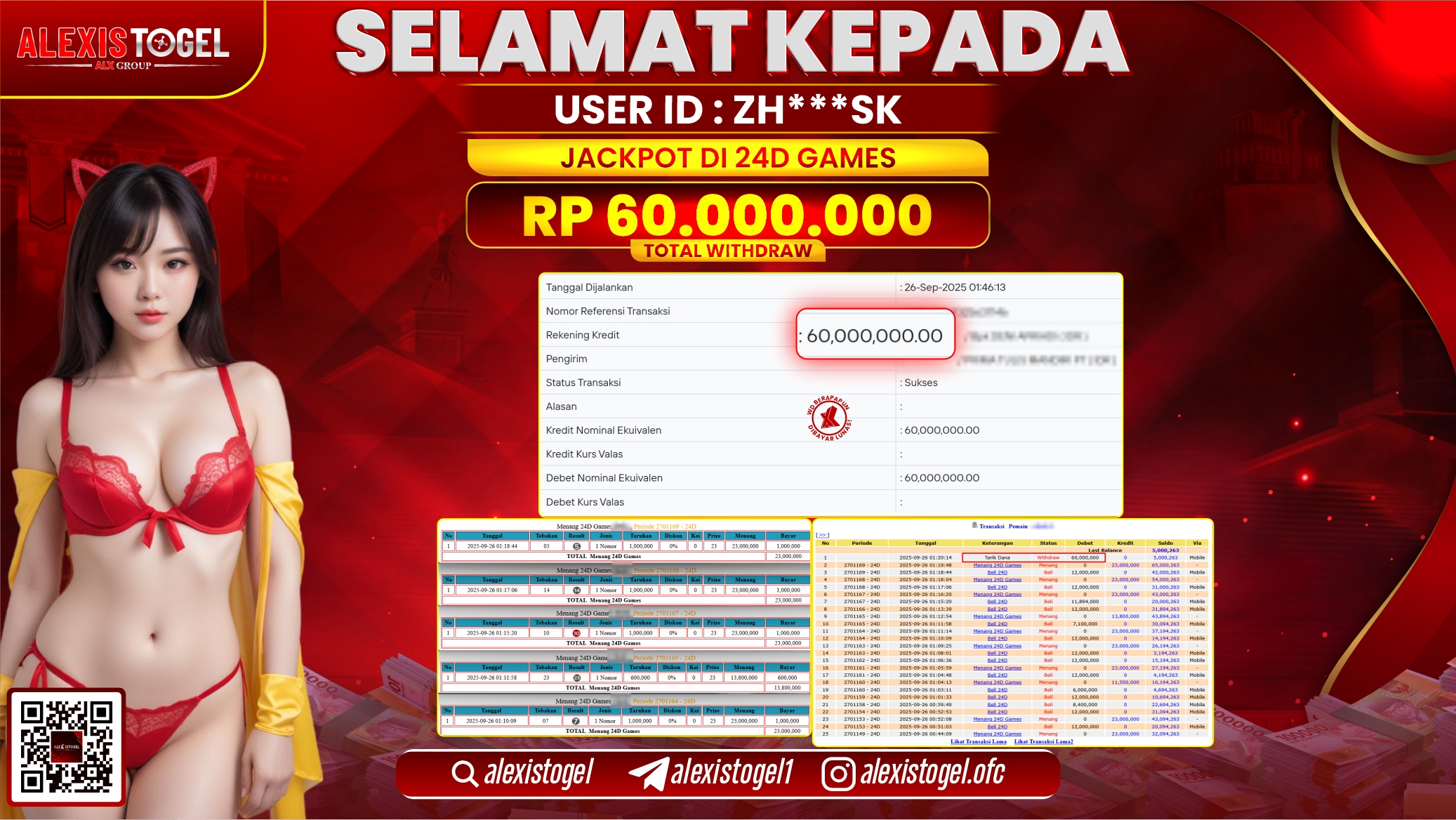 ALEXISTOGEL di CASINO 24D GAMES RP.60.000.000, LUNAS