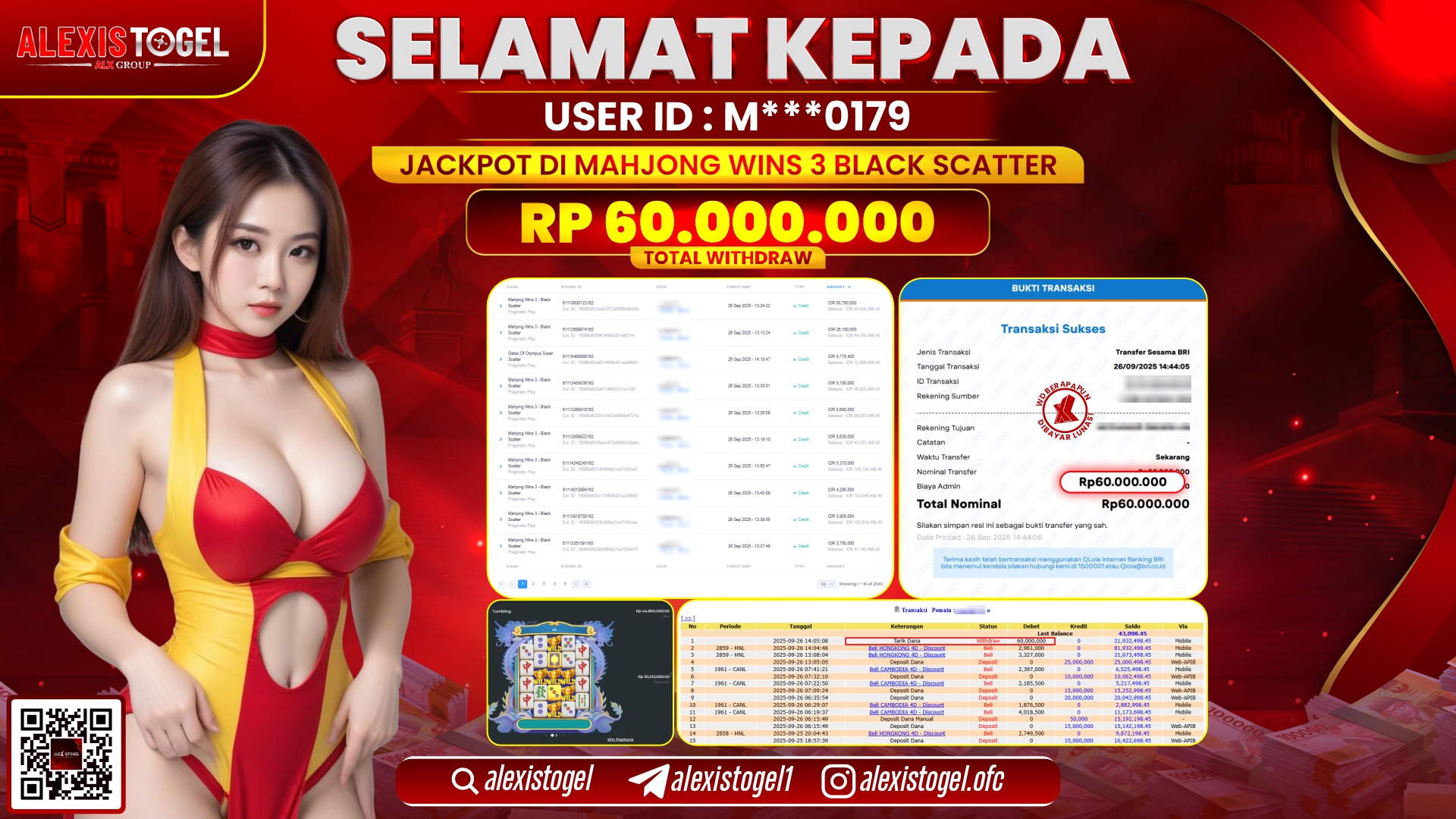 ALEXISTOGEL di SLOT MAHJONG WINS 3 BLACK SCATTER RP.60.000.000, LUNAS