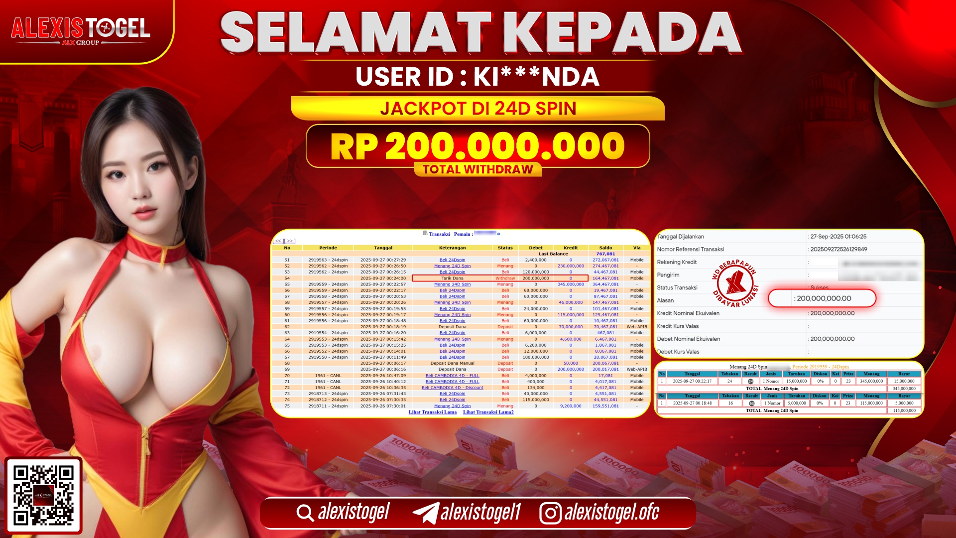 ALEXISTOGEL di CASINO 24D SPIN RP.200.000.000, LUNAS