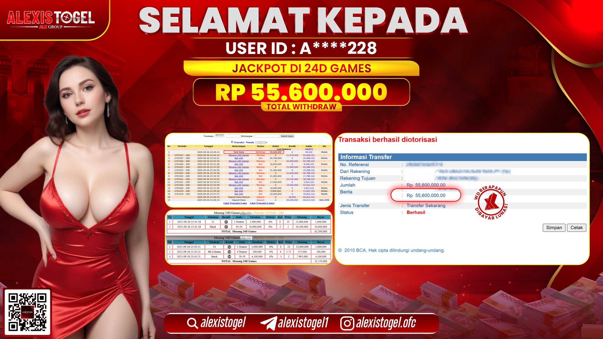 ALEXISTOGEL di CASINO 24D GAMES RP.55.000.000, LUNAS