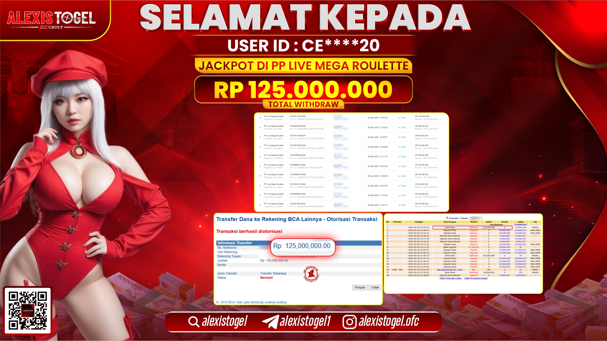 ALEXISTOGEL di PP LIVE MEGA ROULETTE RP.125.000.000, LUNAS