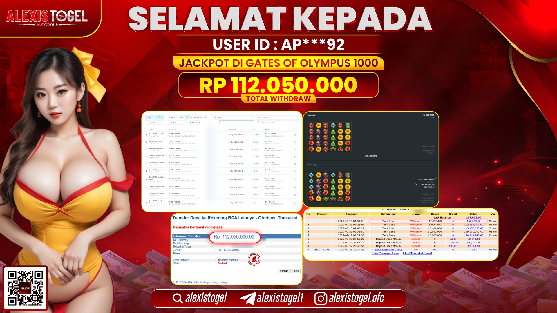 ALEXISTOGEL di SLOT GATES OF OLYMPUS 1000 RP.112.050.000, LUNAS