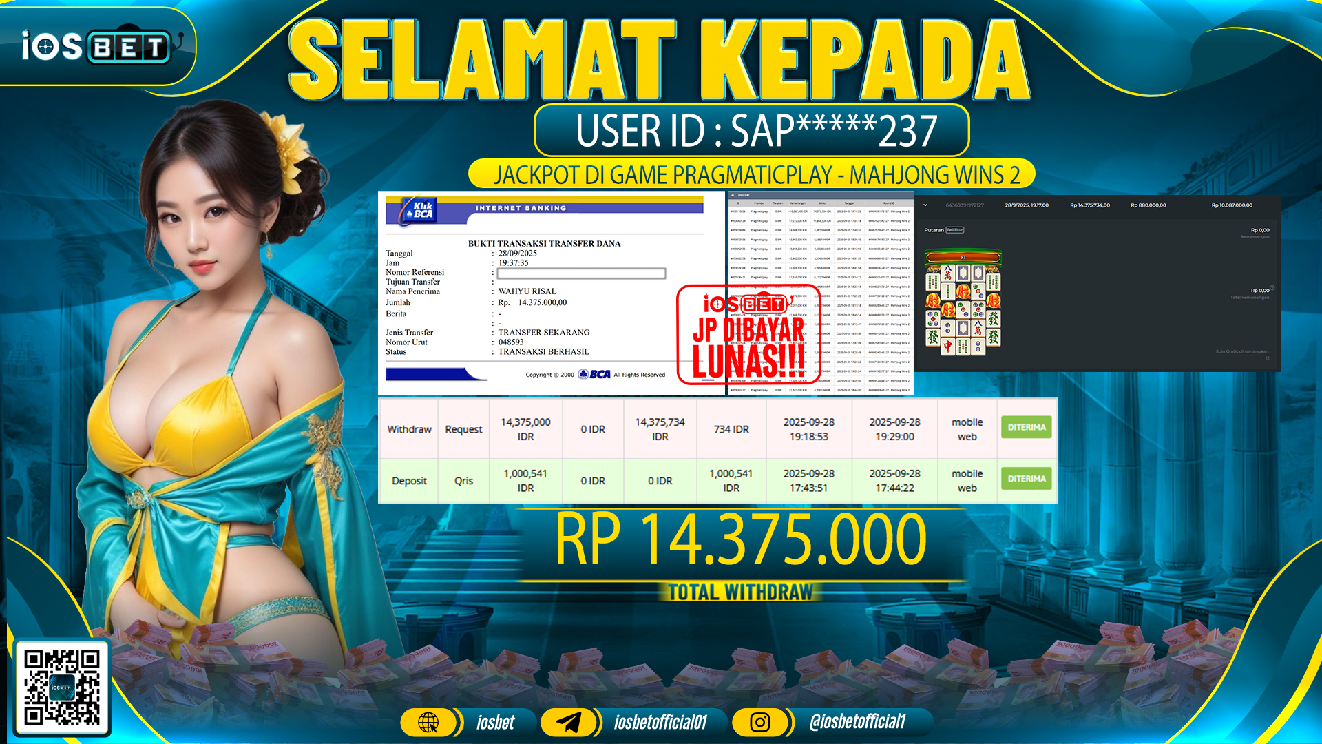 Bukti Pembayaran LUNAS SLOT GAME GACOR Rp.14.375.000