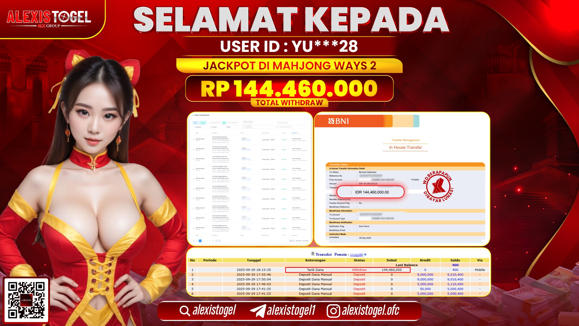 ALEXISTOGEL di SLOT MAHJONG WAYS 2 RP.144.460.000, LUNAS