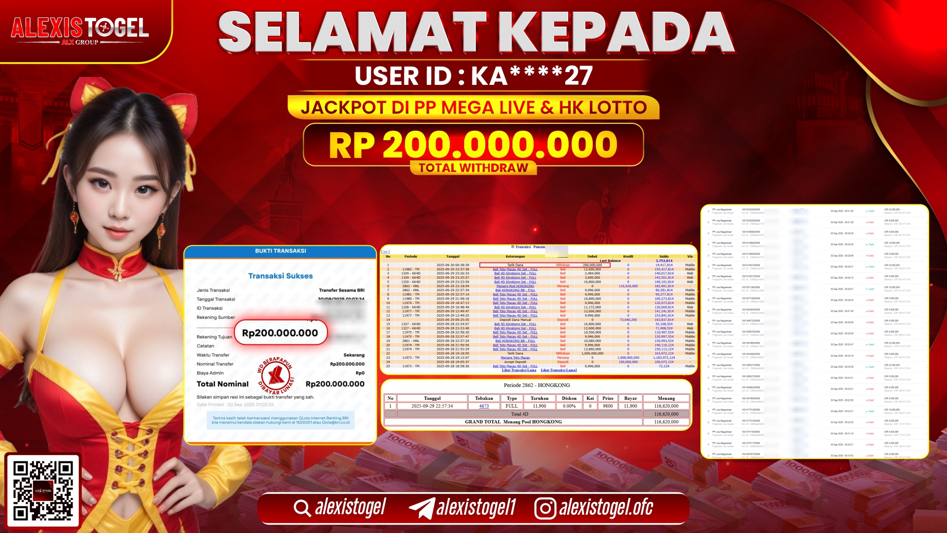 ALEXISTOGEL di PP MEGA LIVE & HK LOTTO  RP.200.000.000, LUNAS