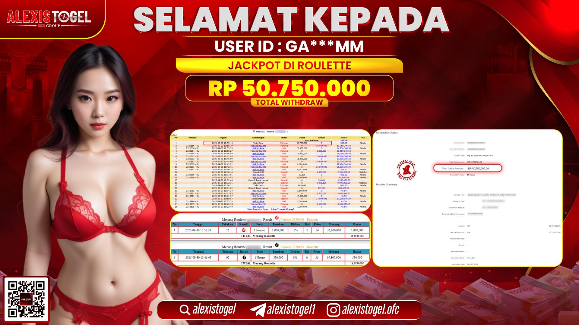 ALEXISTOGEL di CASINO ROULETTE RP.50.750.000, LUNAS