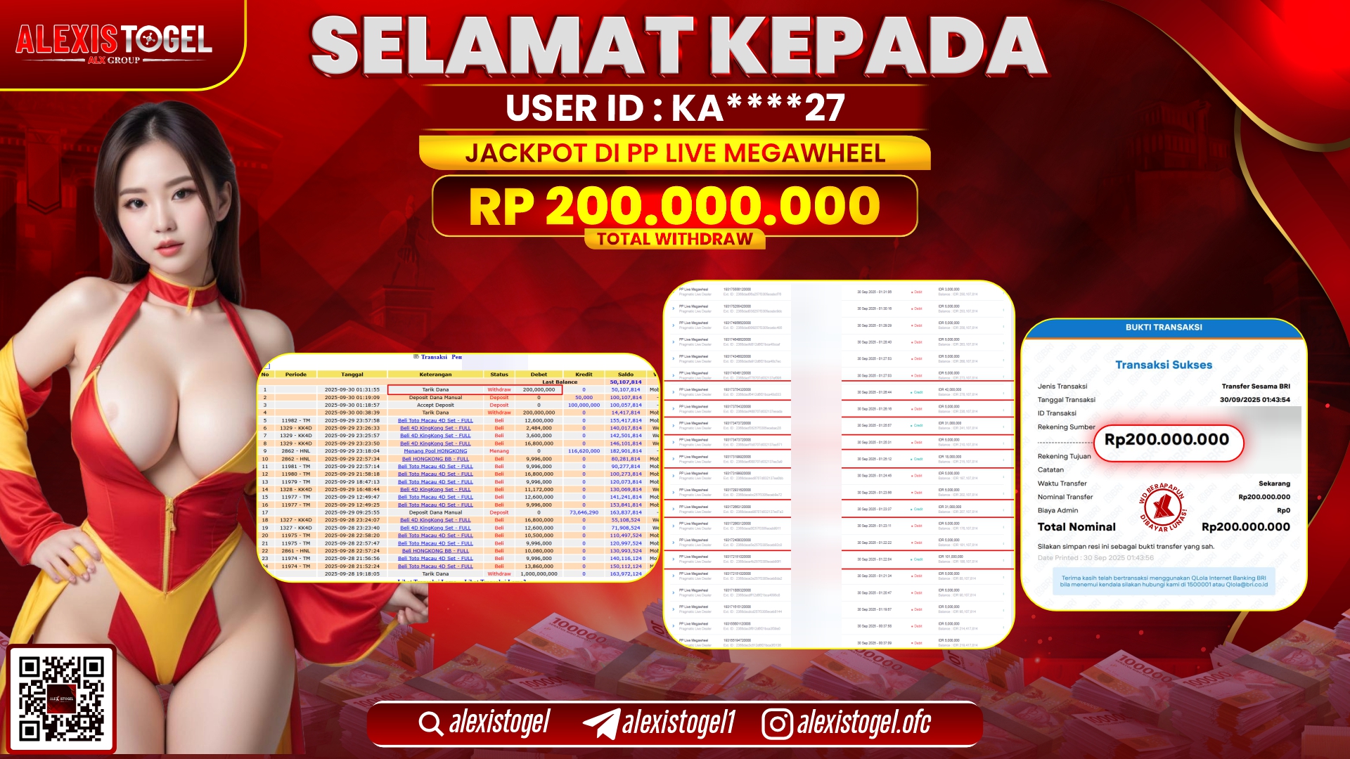 ALEXISTOGEL di PP LIVE MEGAWHEEL  RP.200.000.000, LUNAS