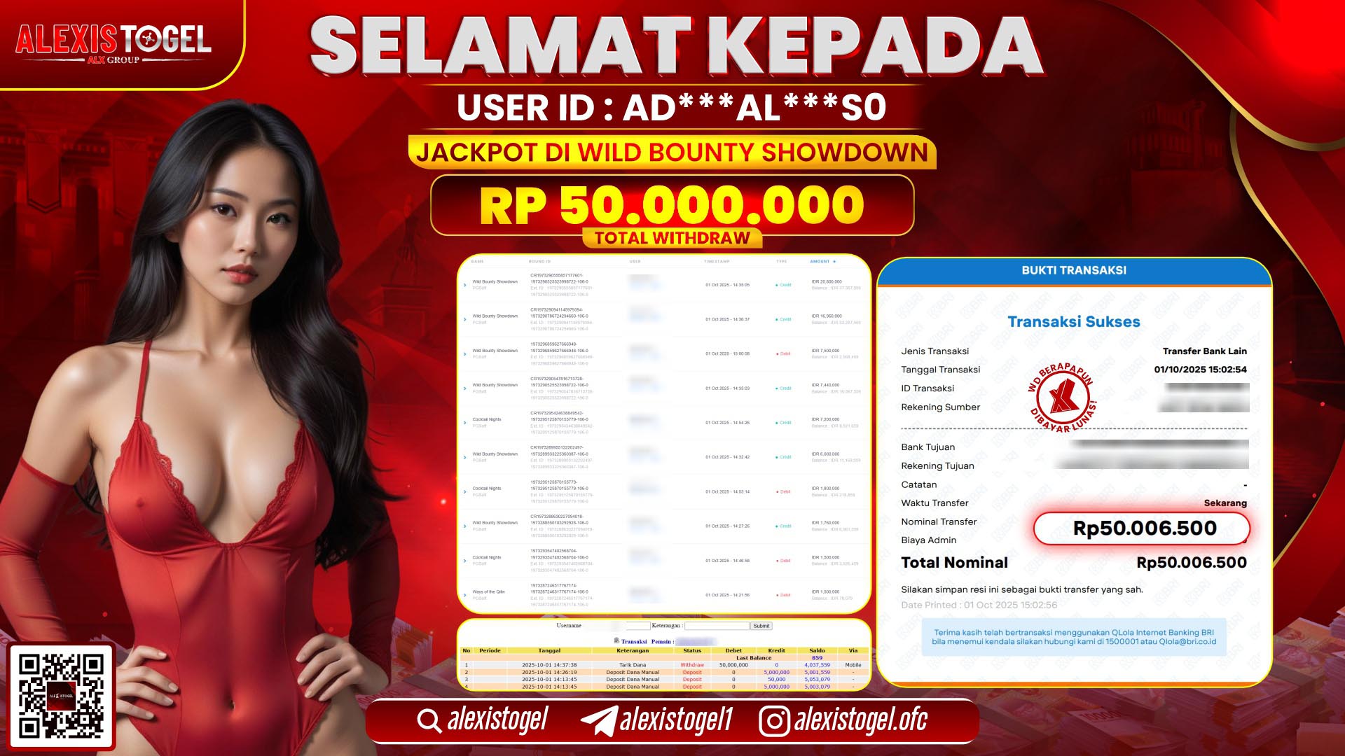 ALEXISTOGEL di SLOT WILD BOUNTY SHOWDOWN RP.50.000.000, LUNAS