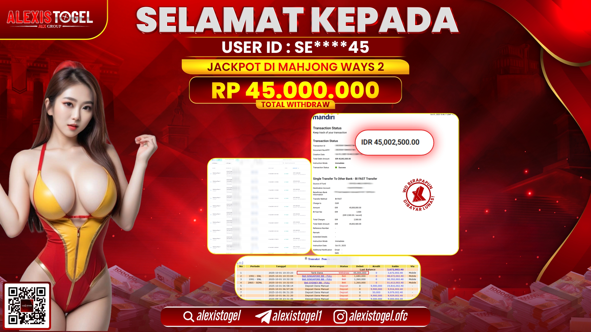 ALEXISTOGEL di SLOT MAHJONG WAYS 2 RP.45.000.000, LUNAS