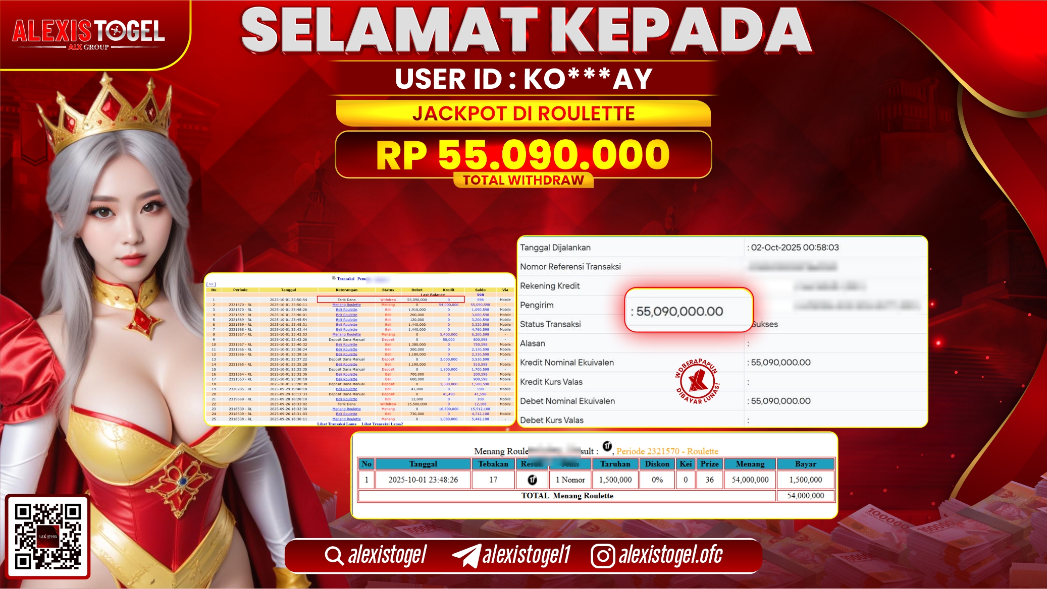 ALEXISTOGEL di CASINO ROULETTE RP.50.090.000, LUNAS