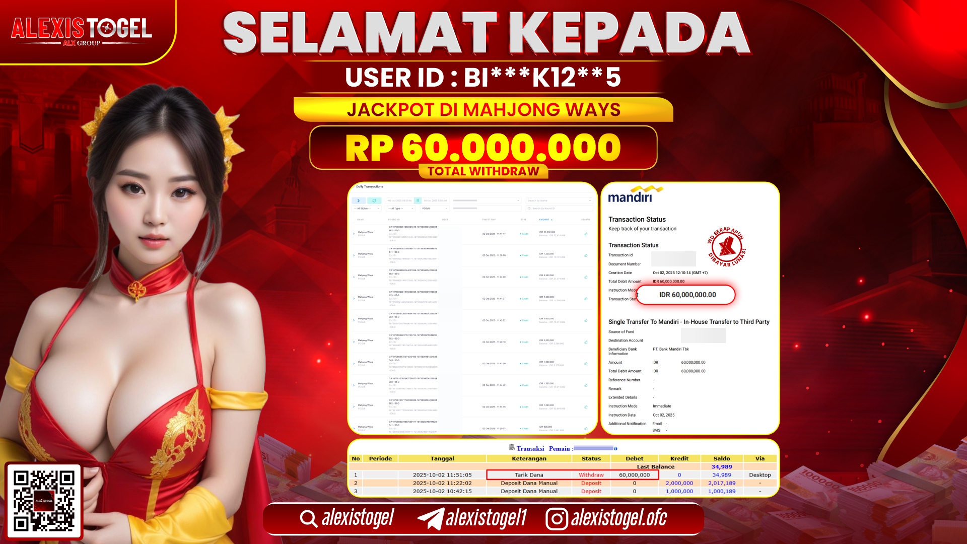 ALEXISTOGEL di SLOT MAHJONG WAYS RP.60.000.000, LUNAS
