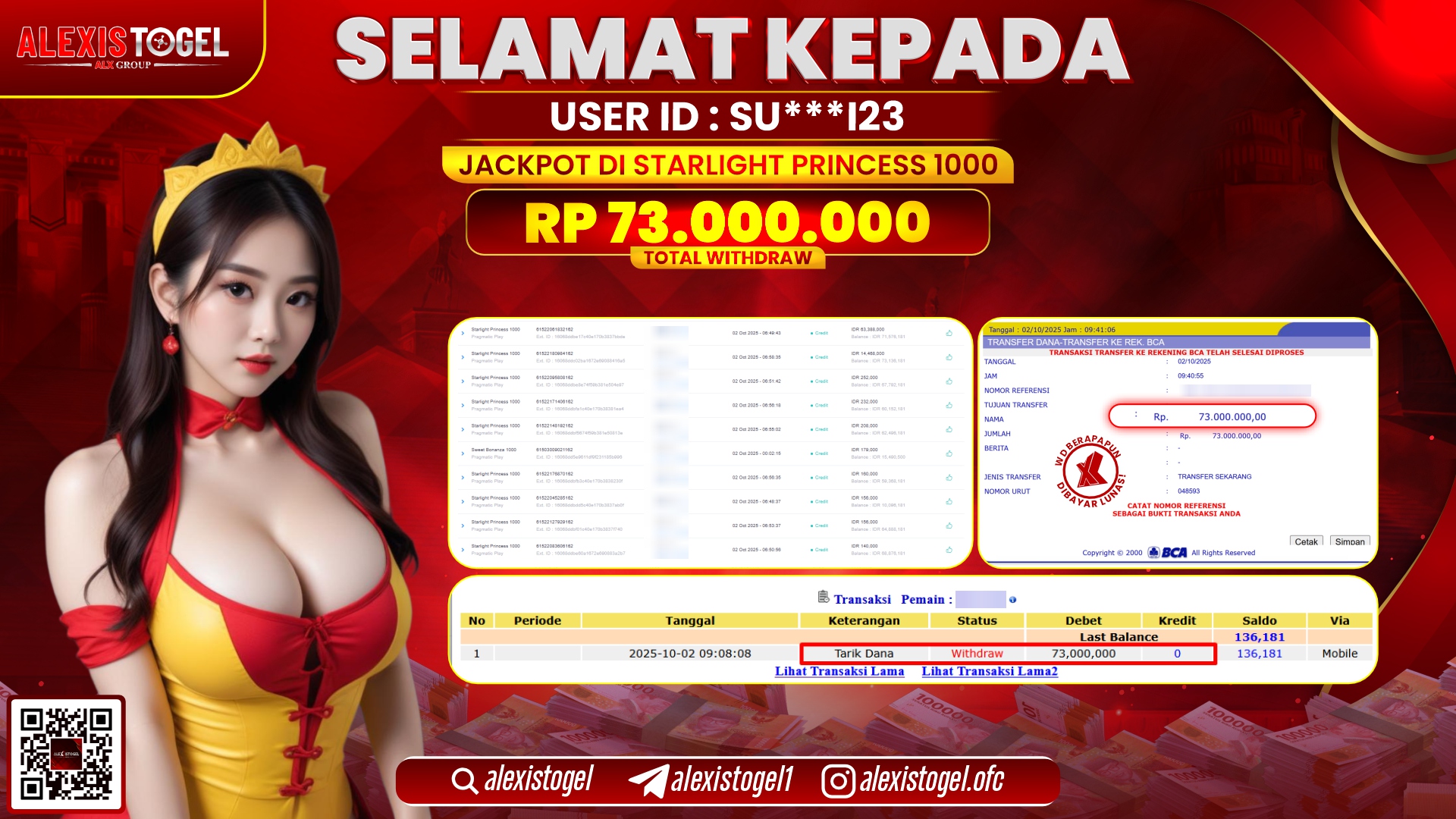 ALEXISTOGEL di SLOT STARLIGHT PRINCESS 1000 RP.73.000.000, LUNAS