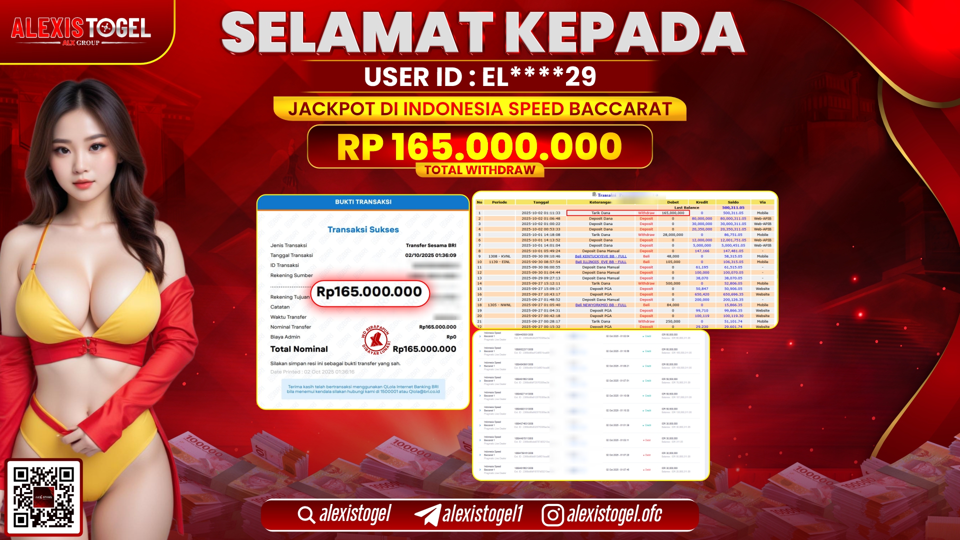 ALEXISTOGEL di CASINO INDONESIA SPEED BACCARAT RP.165.000.000, LUNAS