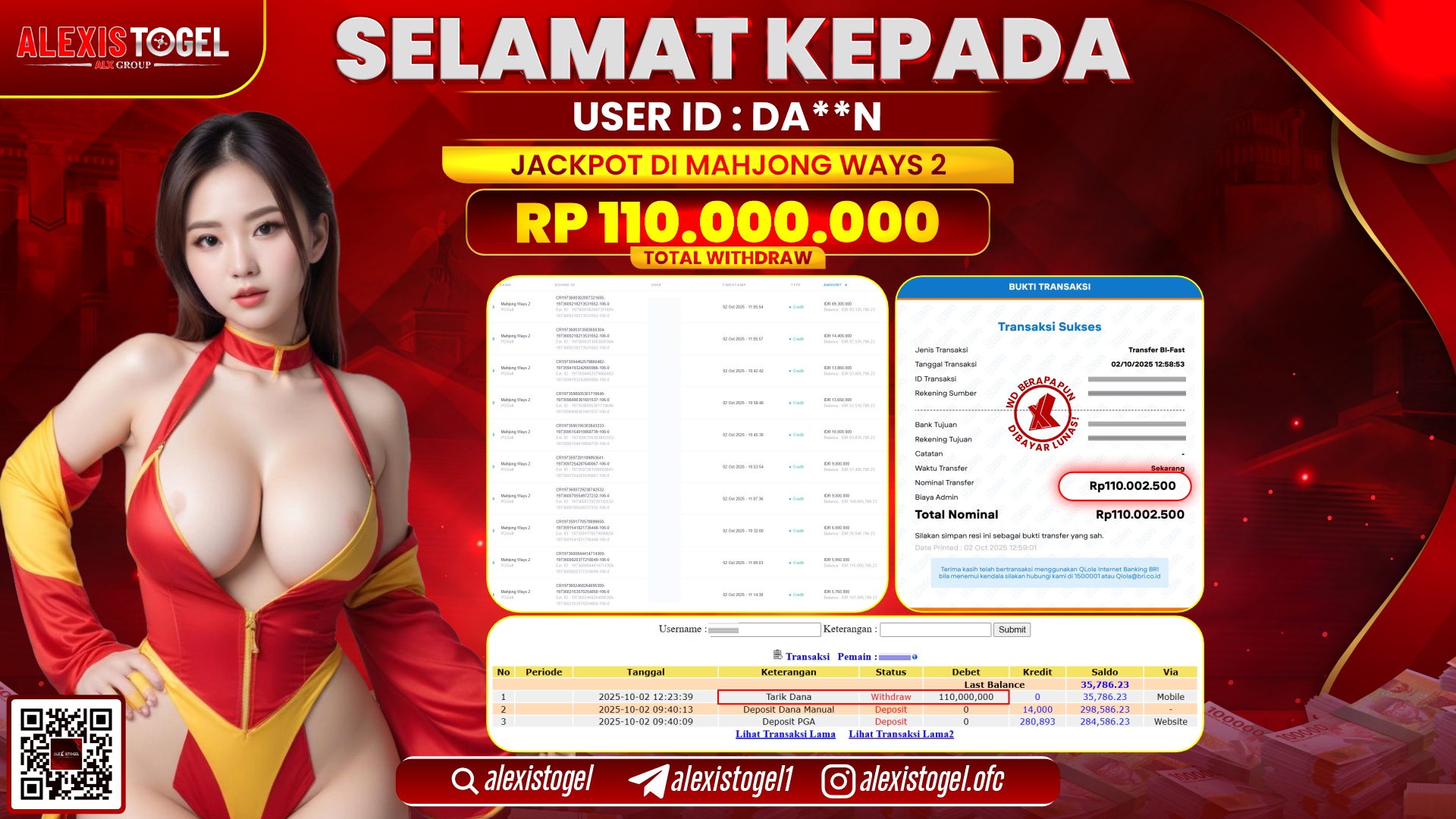 ALEXISTOGEL di SLOT MAHJONG WAYS 2  RP.110.000.000, LUNAS