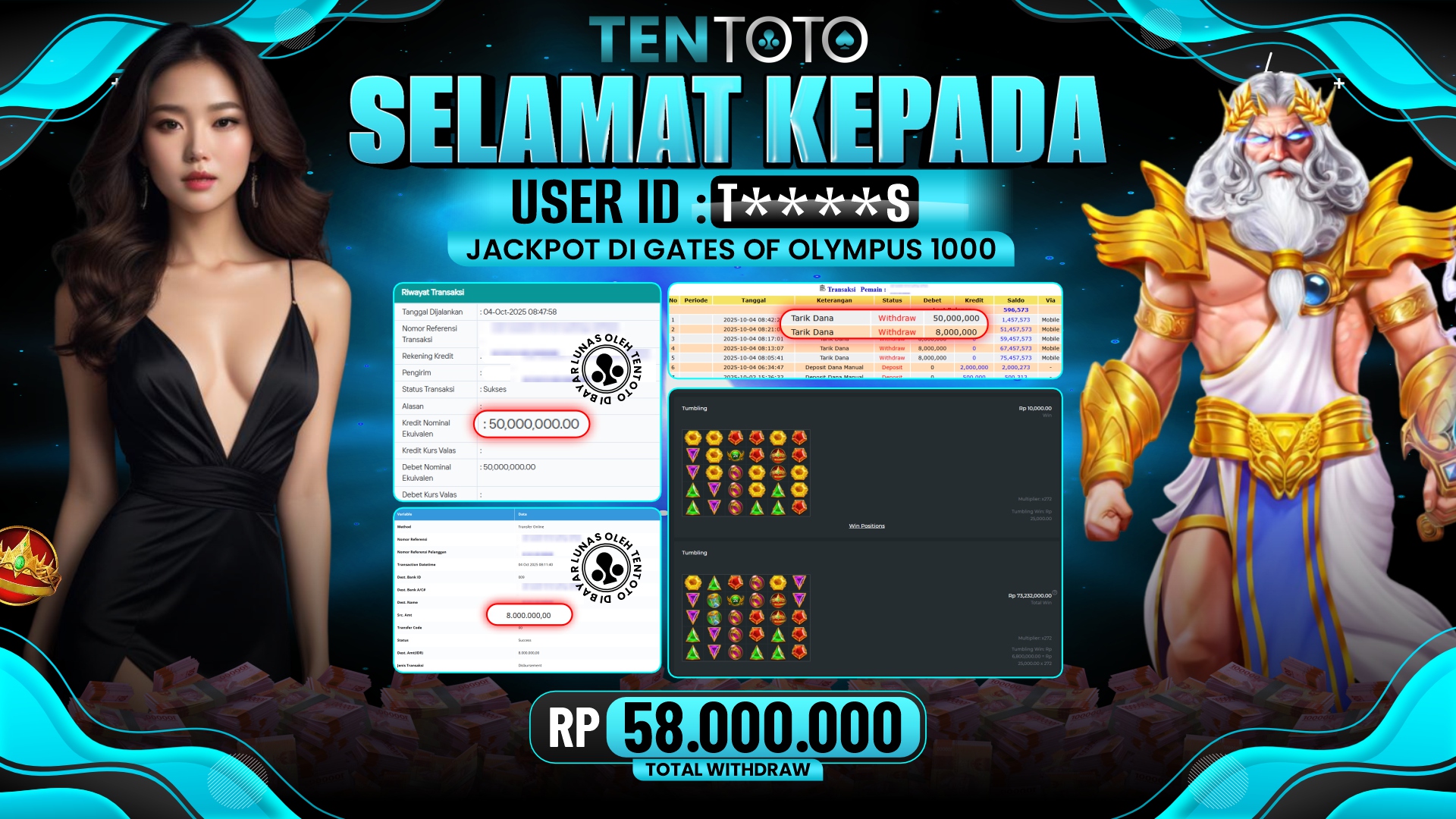TENTOTO Gates Of Olympus Rp. 58.000.000,- LUNAS 