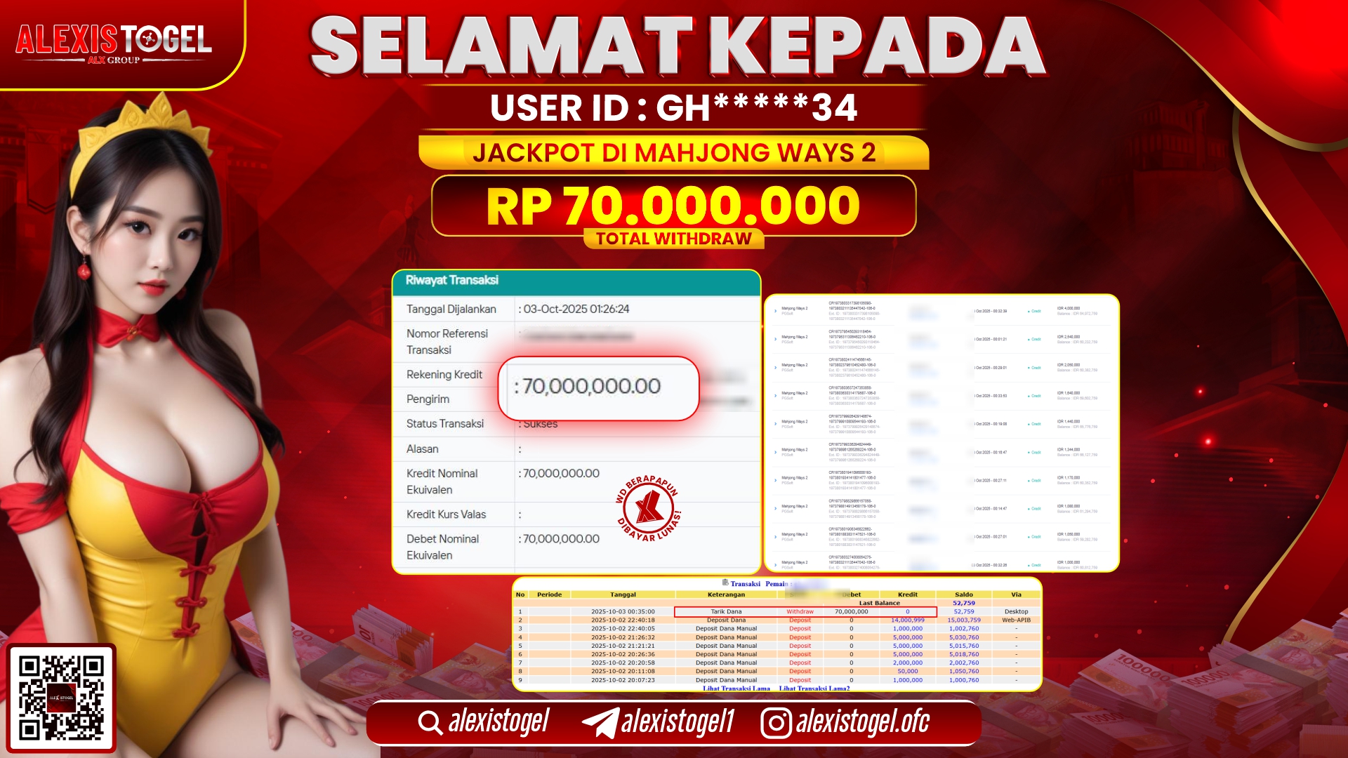 ALEXISTOGEL di SLOT MAHJONG WAYS 2 RP.70.000.000, LUNAS