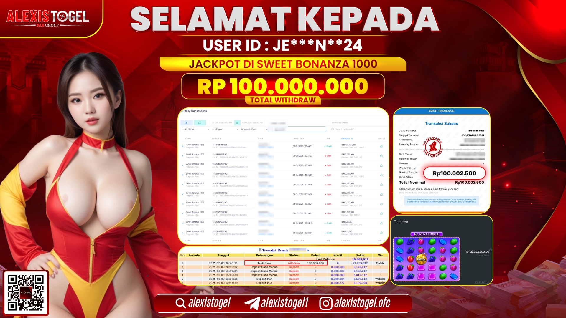 ALEXISTOGEL di SLOT SWEET BONANZA 1000 RP.100.000.000, LUNAS