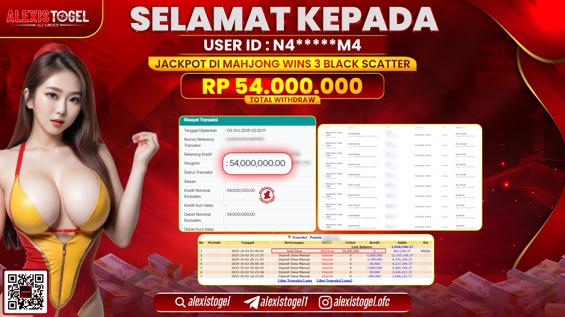 ALEXISTOGEL di SLOT MAHJONG WINS 3 BLACK SCATTER RP.54.000.000, LUNAS