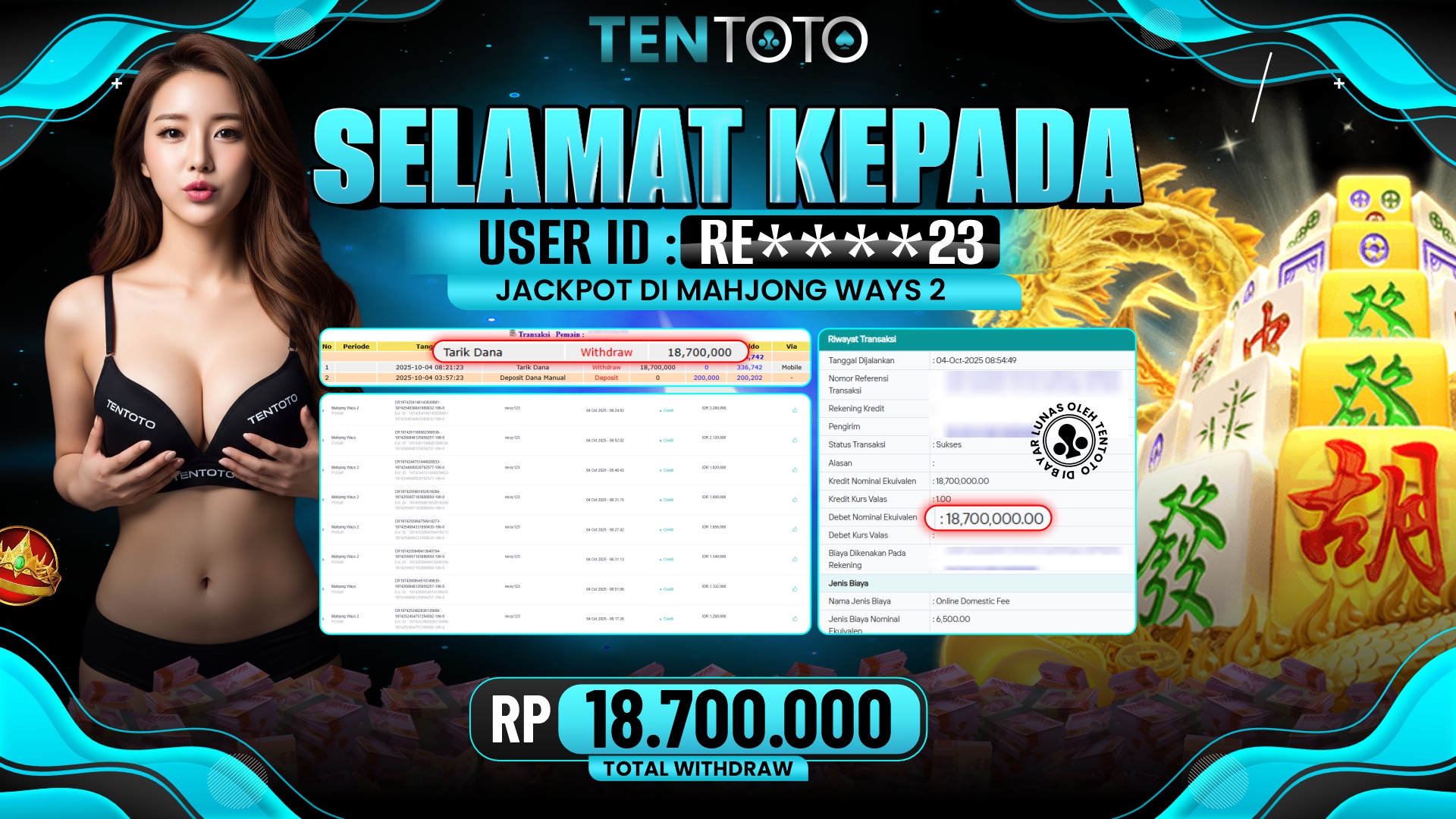TENTOTO Mahjong Ways 2 Rp. 18.700.000,- LUNAS 