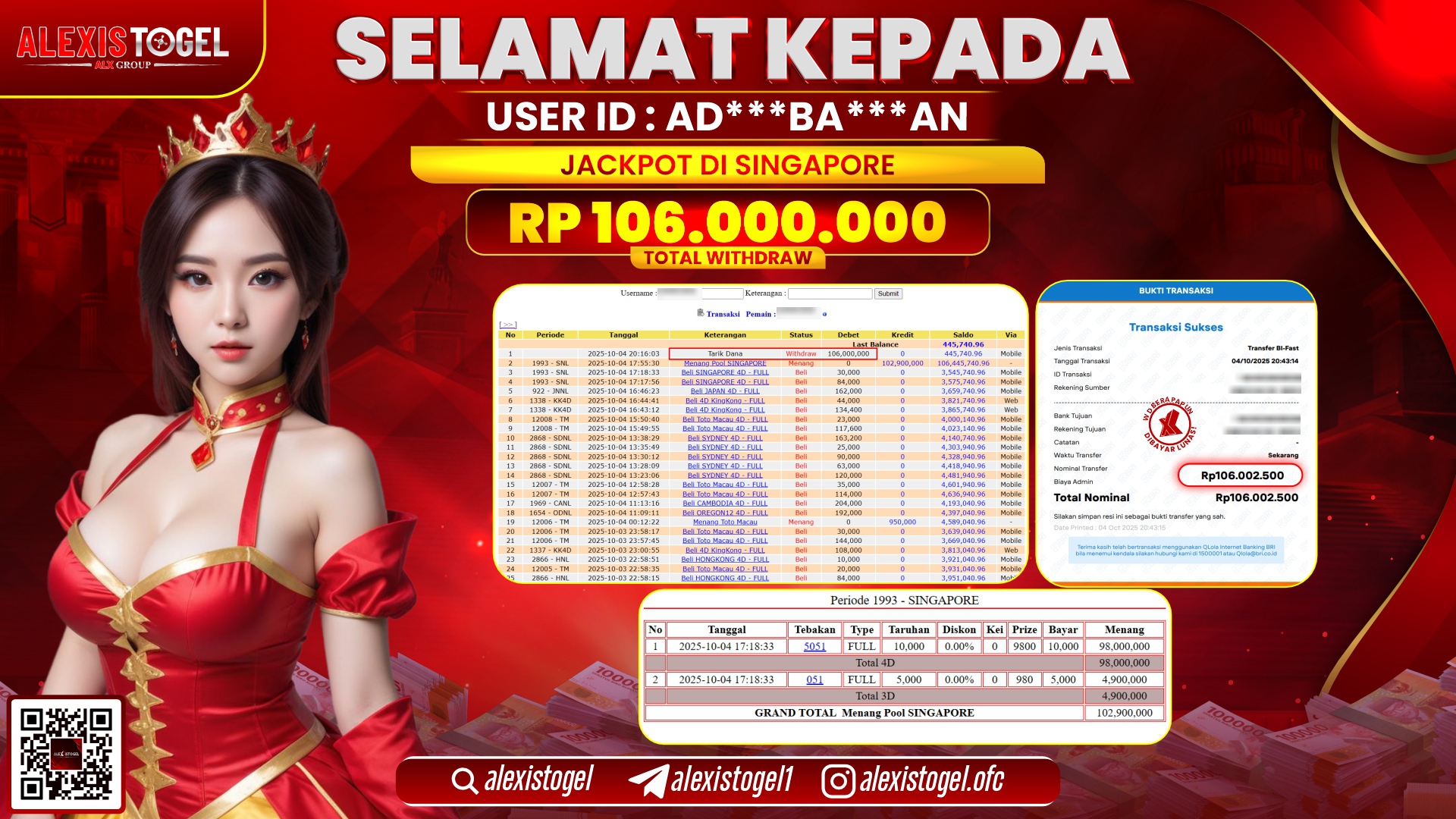 ALEXISTOGEL di TOGEL SINGAPORE RP.106.000.000, LUNAS