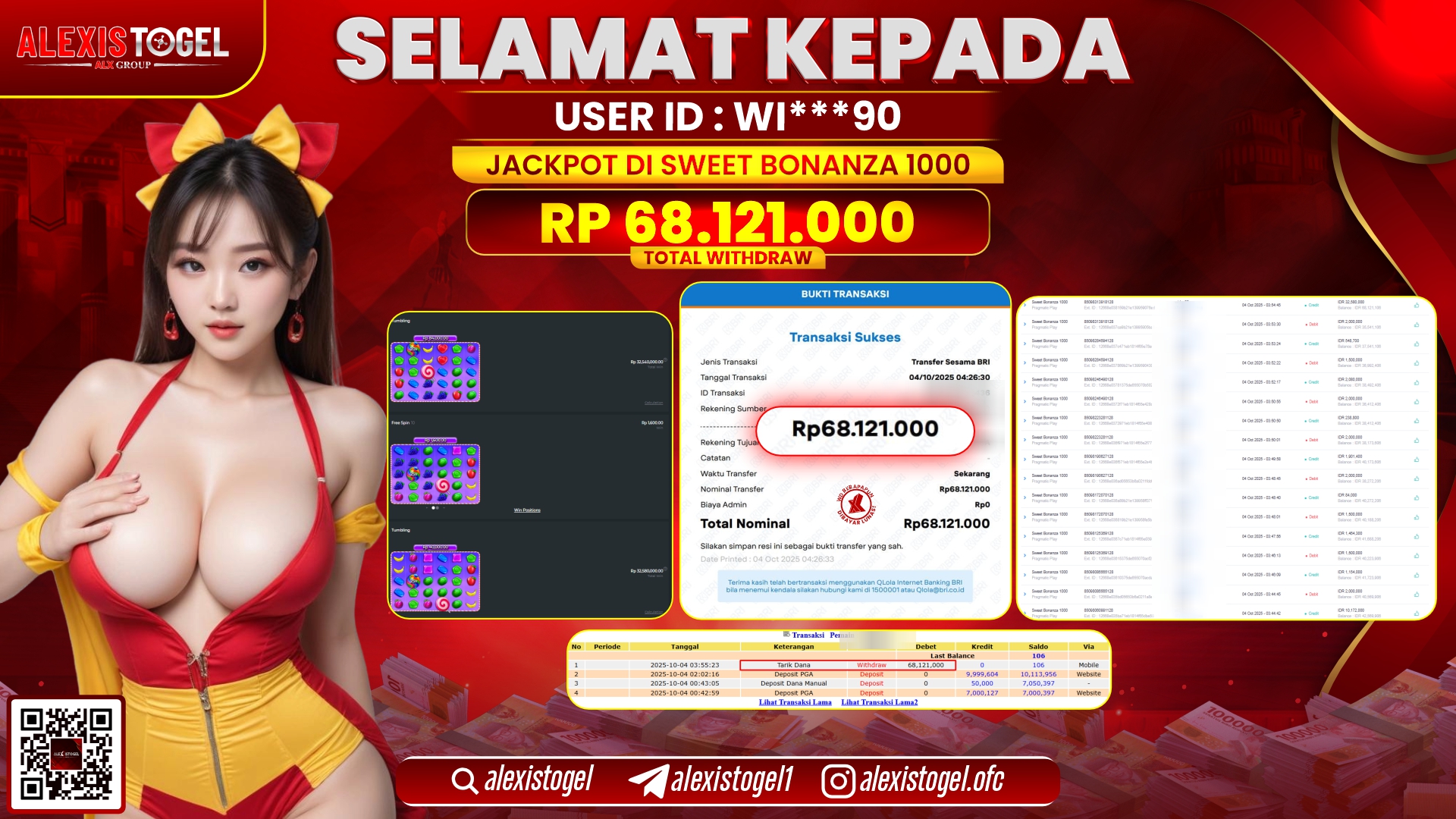 ALEXISTOGEL di SLOT SWEET BONANZA 1000 RP.68.121.000, LUNAS