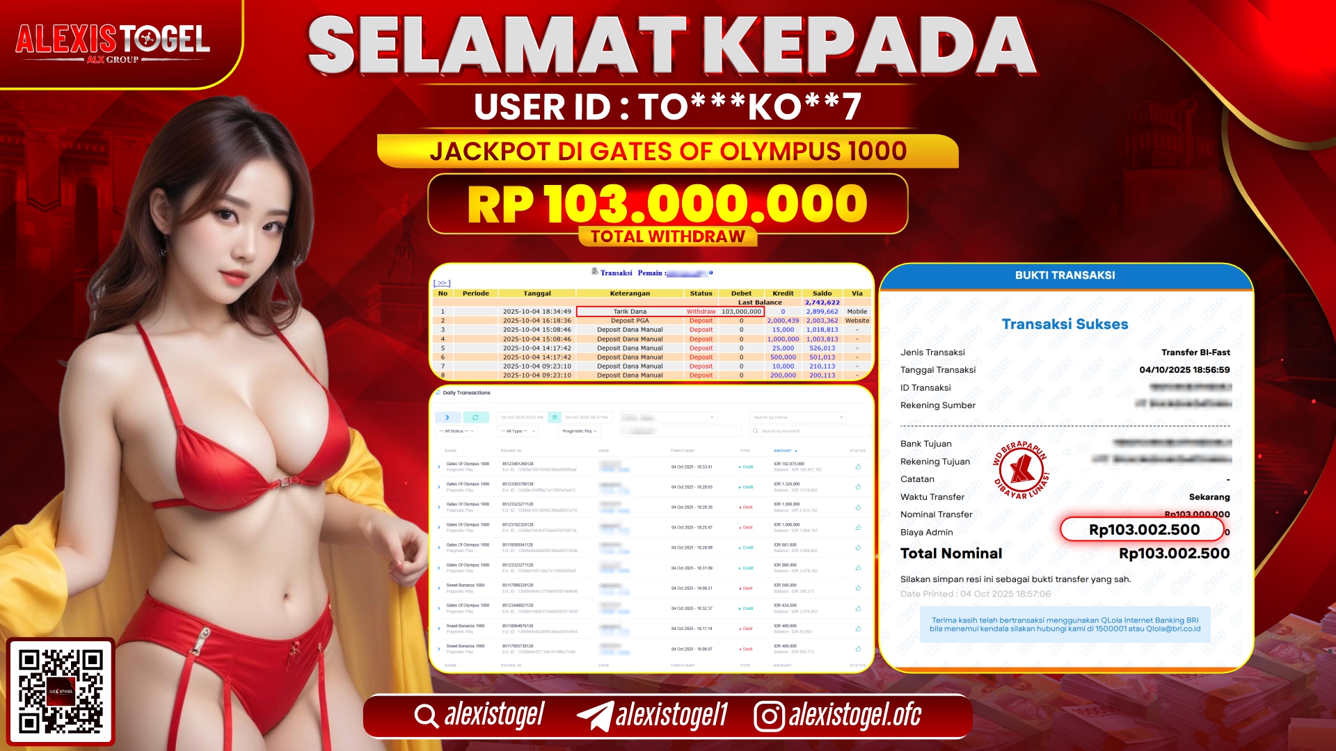 ALEXISTOGEL di SLOT GATES OF OLYMPUS 1000 RP.103.000.000, LUNAS