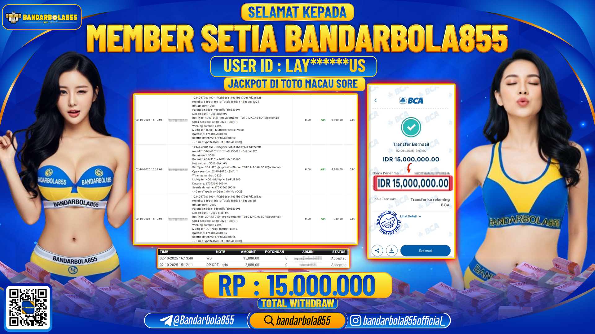 🎖 JACKPOT BANDARBOLA855 di TOTO MACAU Rp15.000.000 🎖