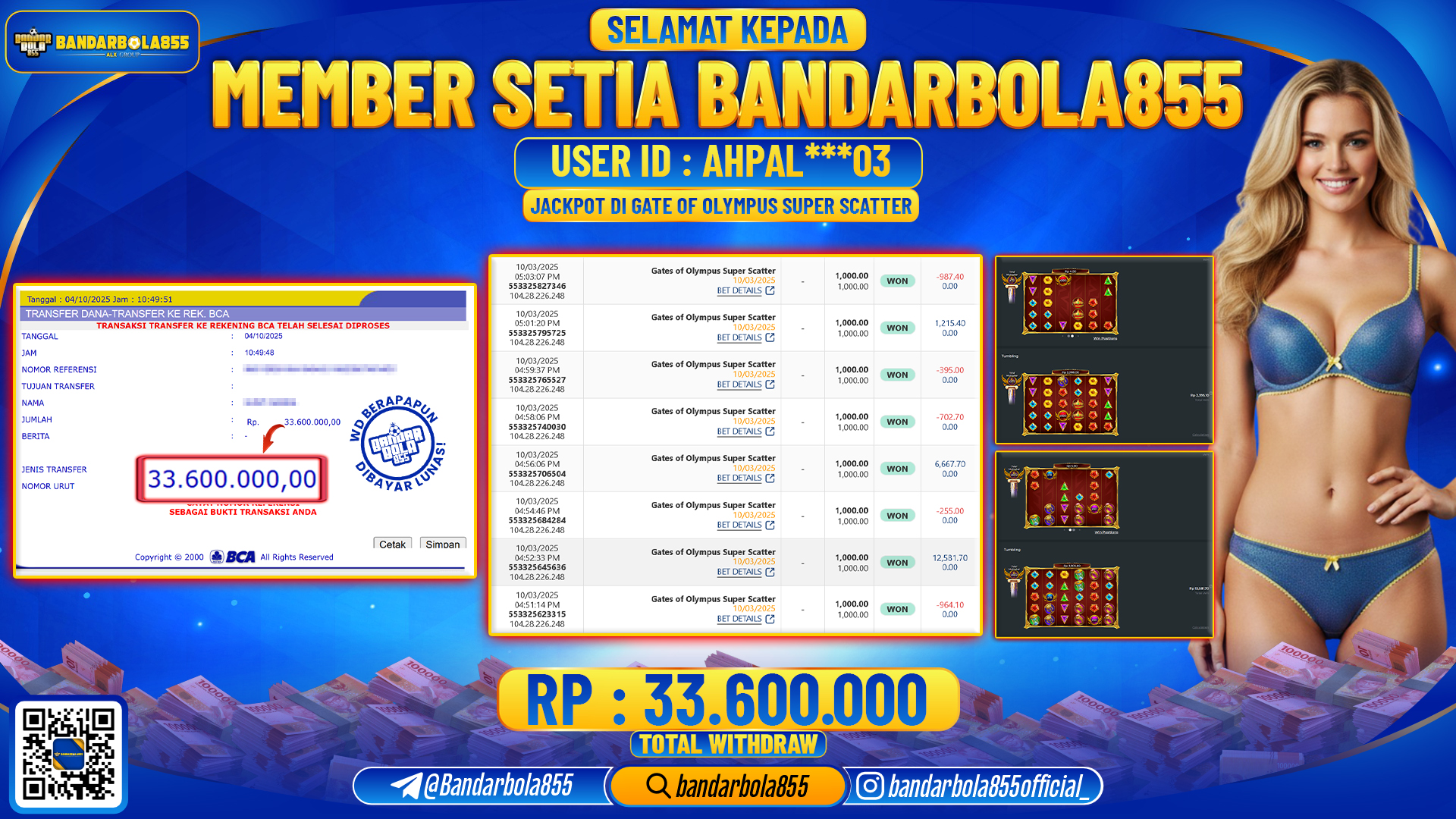 🎖 JACKPOT BANDARBOLA855 di GATE OF OLYMPUS SUPER SCATTER Rp33.600.000 🎖