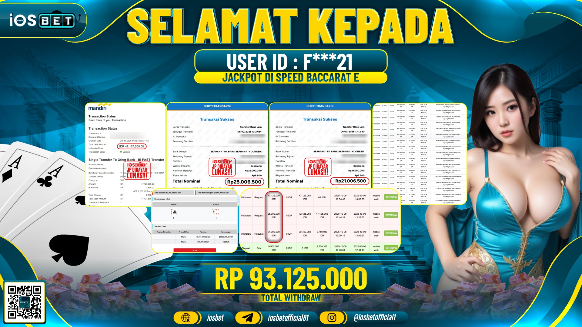 Bukti Pembayaran LUNAS LIVE GAME GACOR  Rp.93.125.000