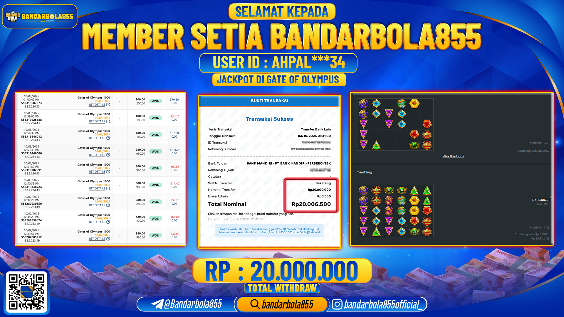 🎖 JACKPOT BANDARBOLA855 di GATE OF OLYMPUS Rp20.000.000 🎖