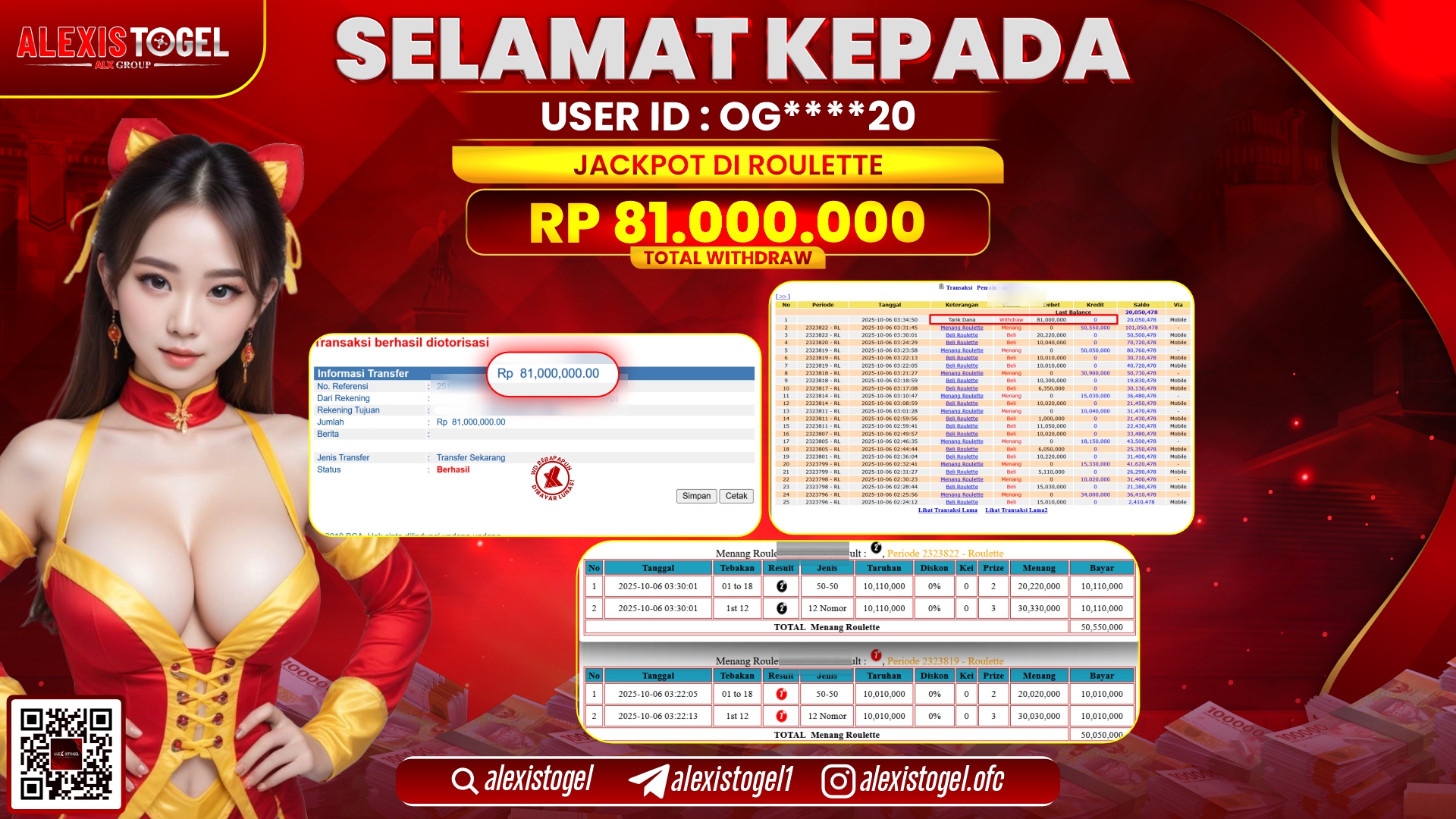 ALEXISTOGEL di CASINO ROULETTE RP.81.000.000, LUNAS