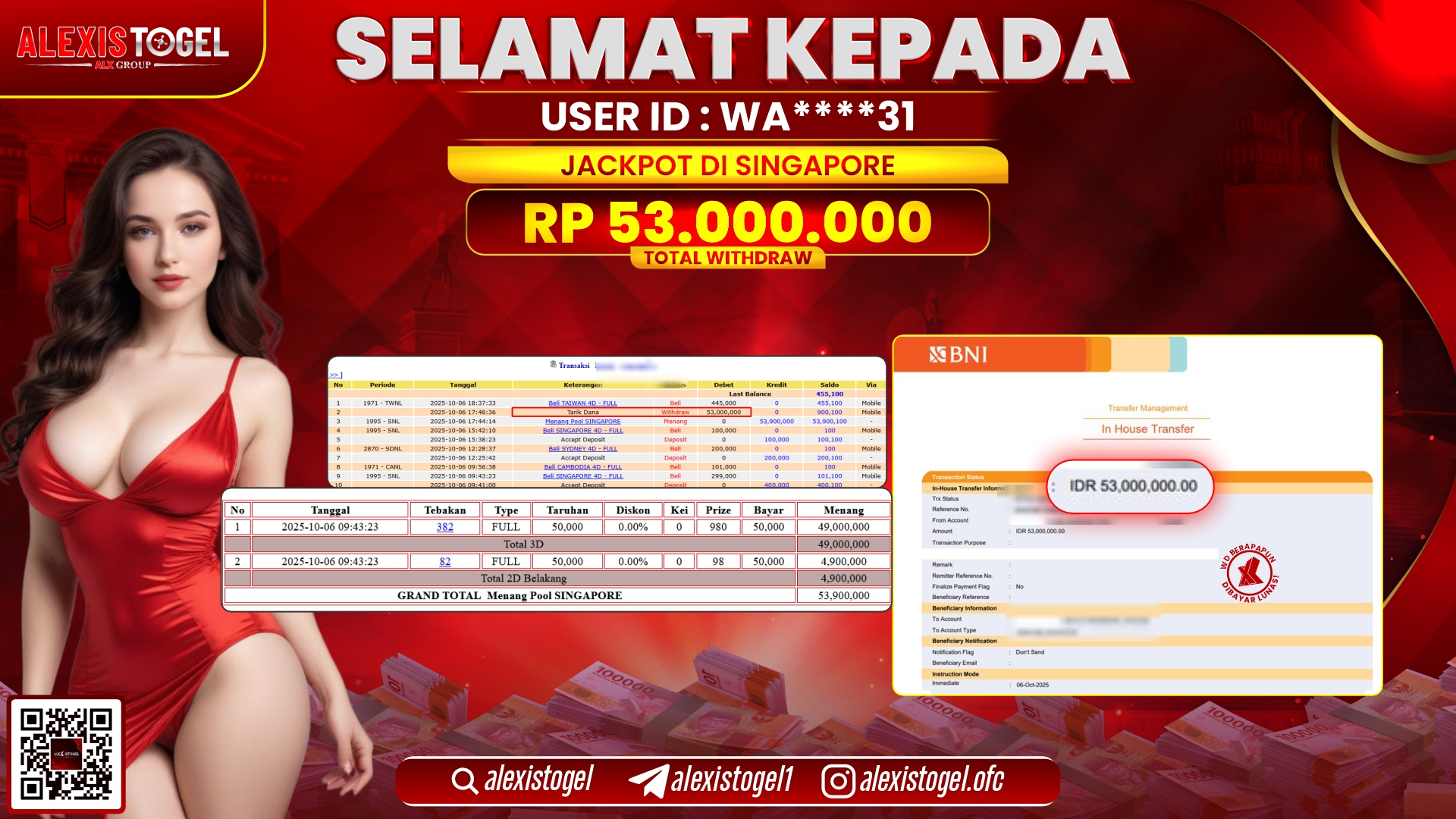 ALEXISTOGEL di TOGEL SINGAPORE RP.53.000.000, LUNAS