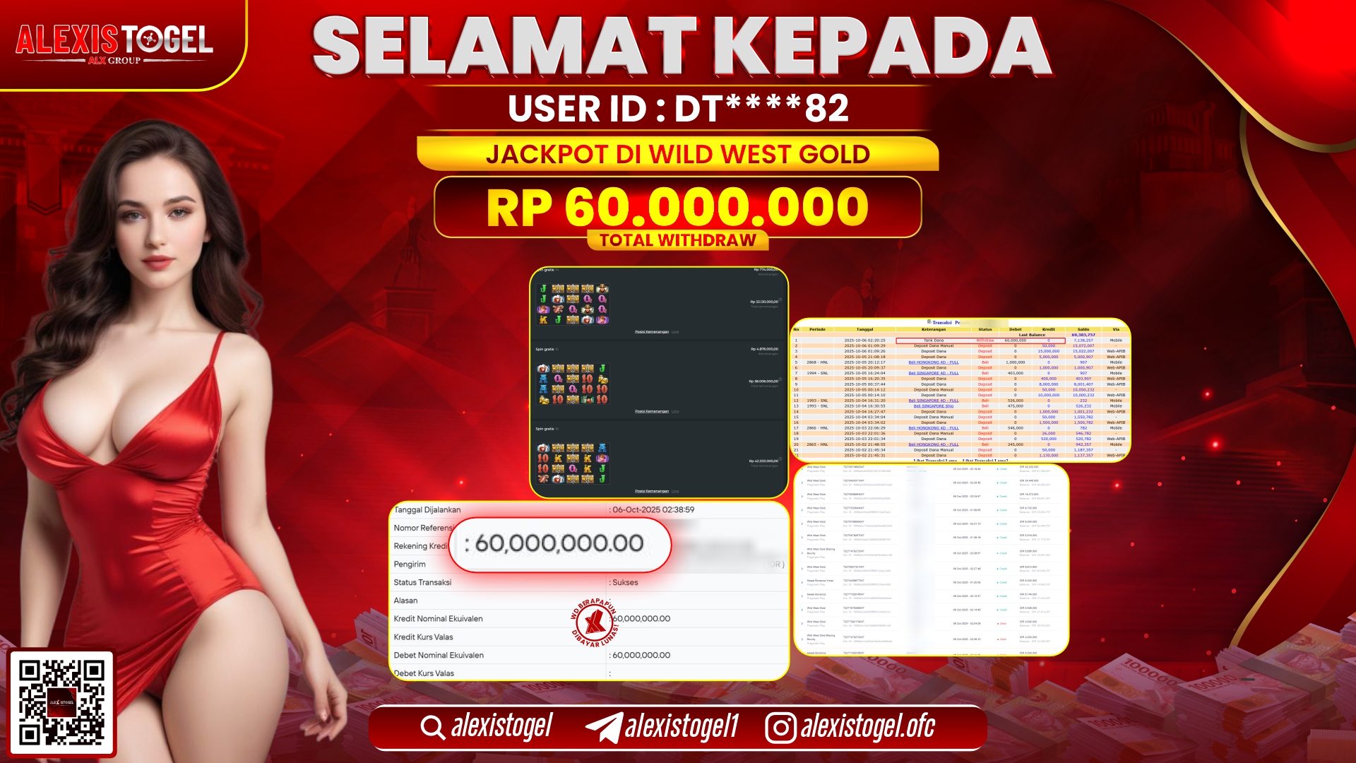 ALEXISTOGEL di SLOT WILD WEST GOLD RP.60.000.000, LUNAS